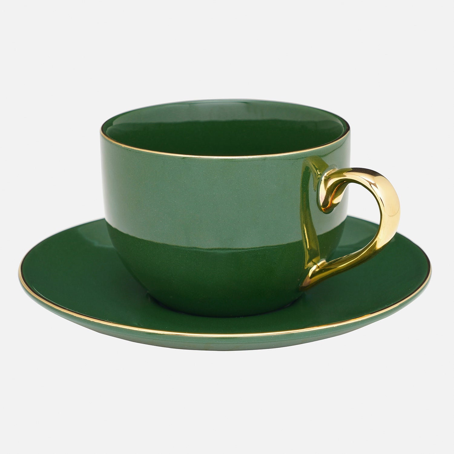 Set of 2 Dark Green Senorita Tea Cups and Saucers
