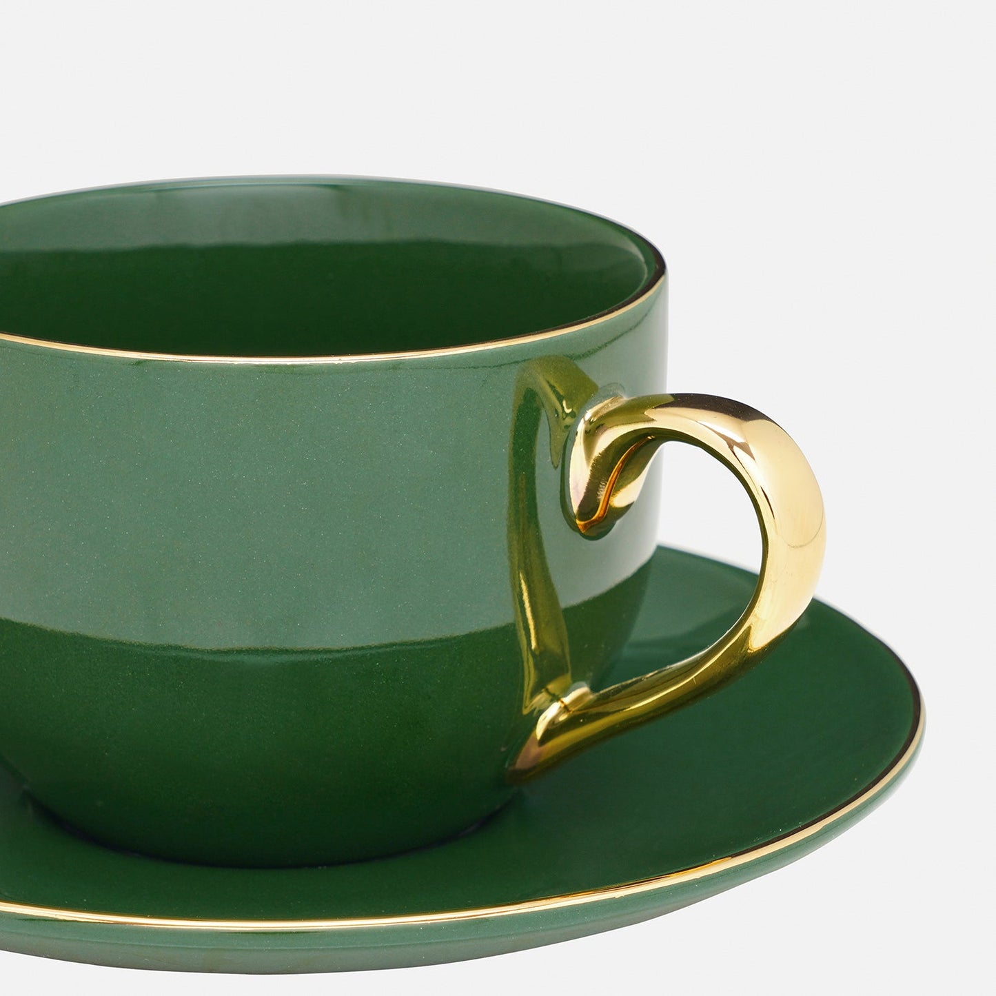 Set of 2 Dark Green Senorita Tea Cups and Saucers