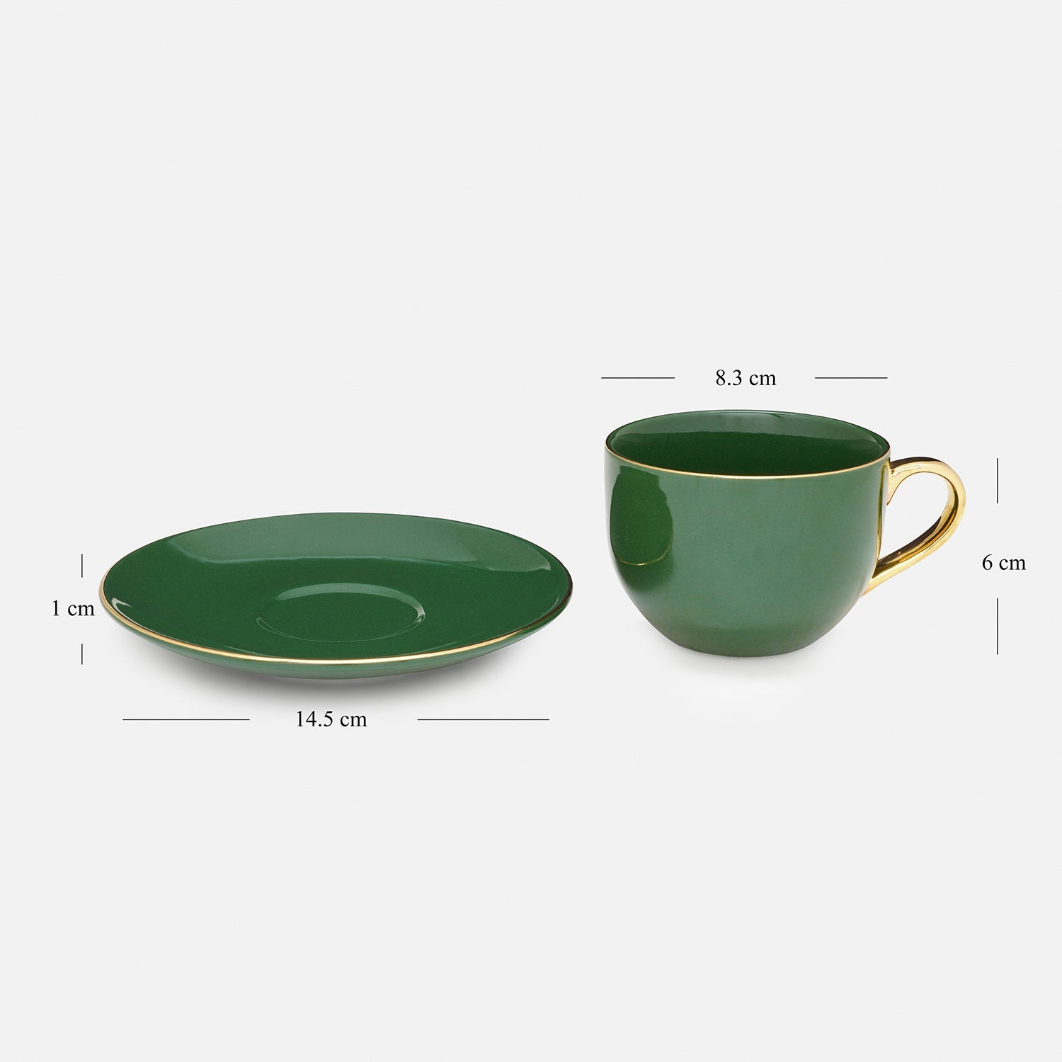 Set of 2 Dark Green Senorita Tea Cups and Saucers
