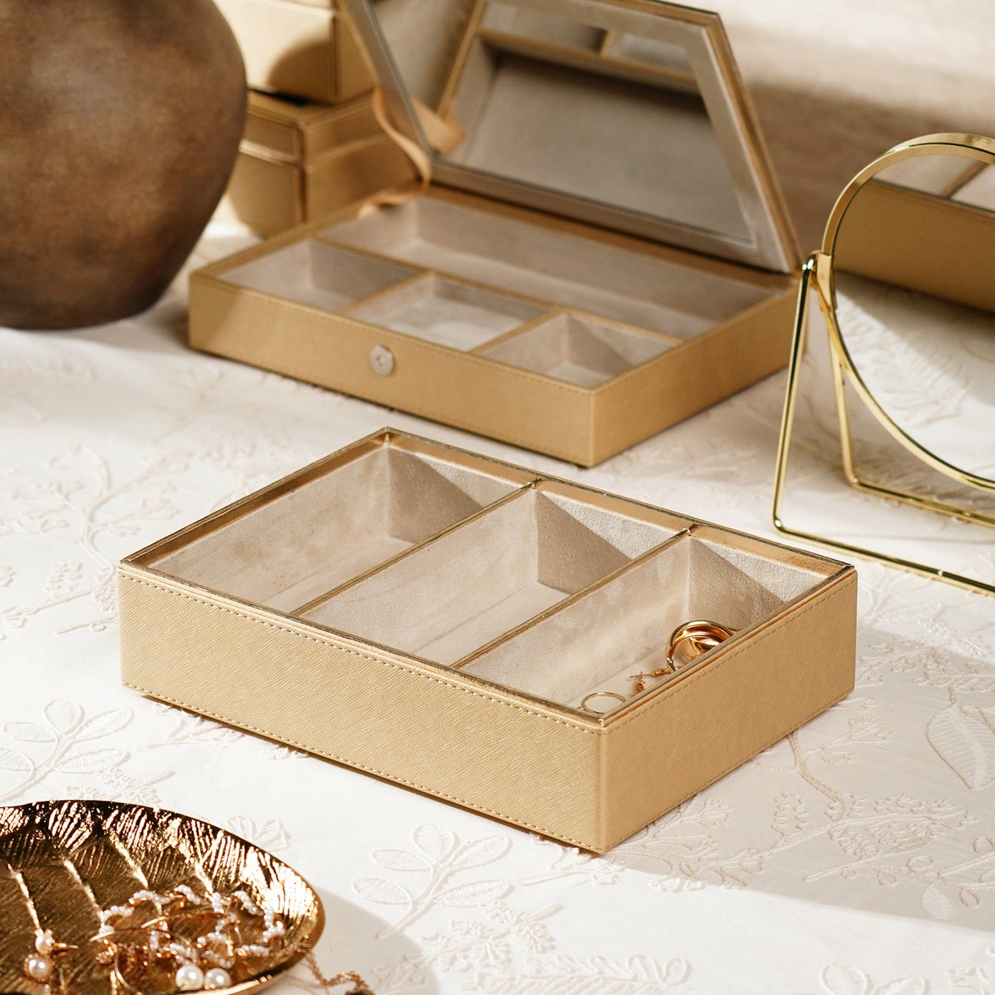 Gold 3 Compartment Faux Leather Organiser