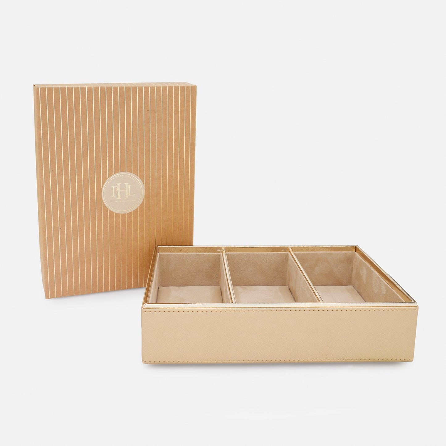 Gold 3 Compartment Faux Leather Organiser
