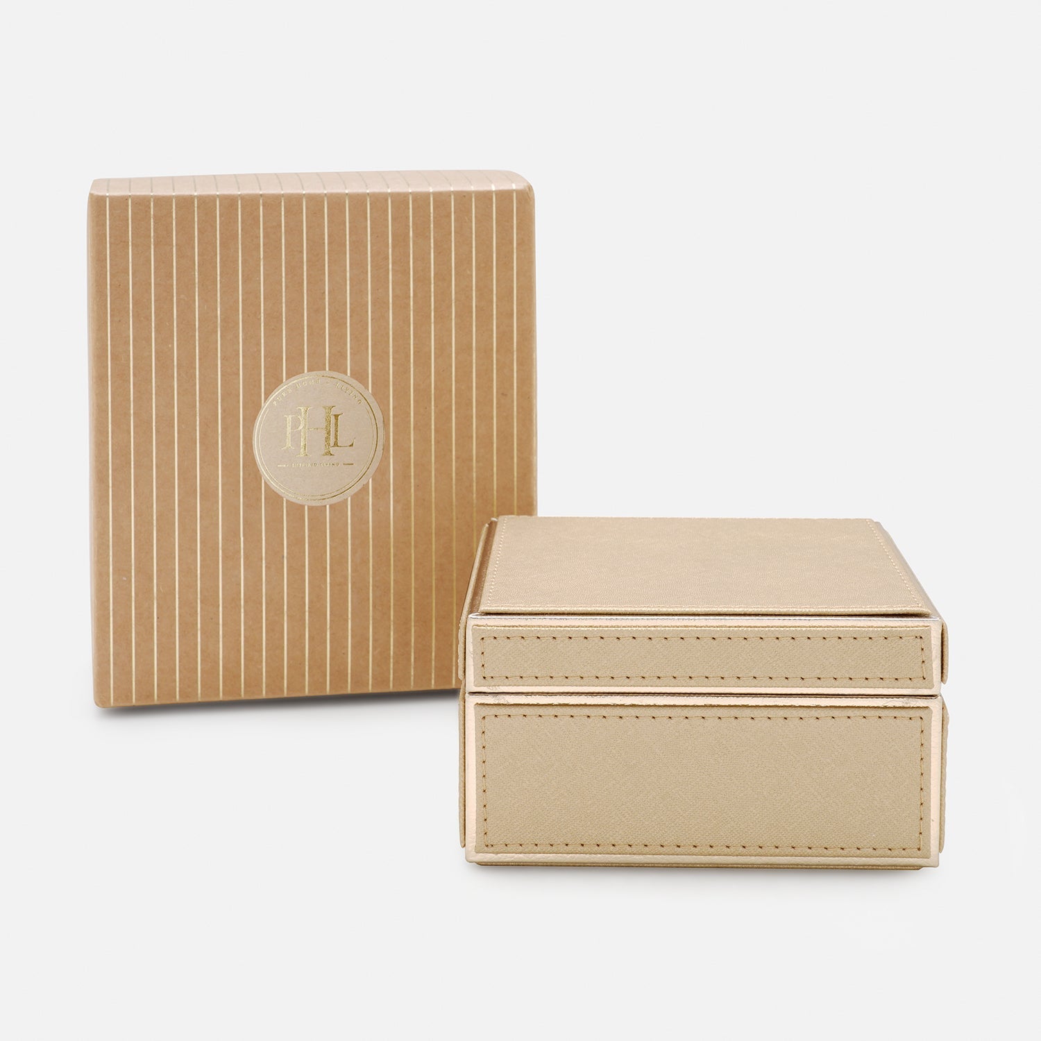 Gold Square Faux Leather Box with Lid