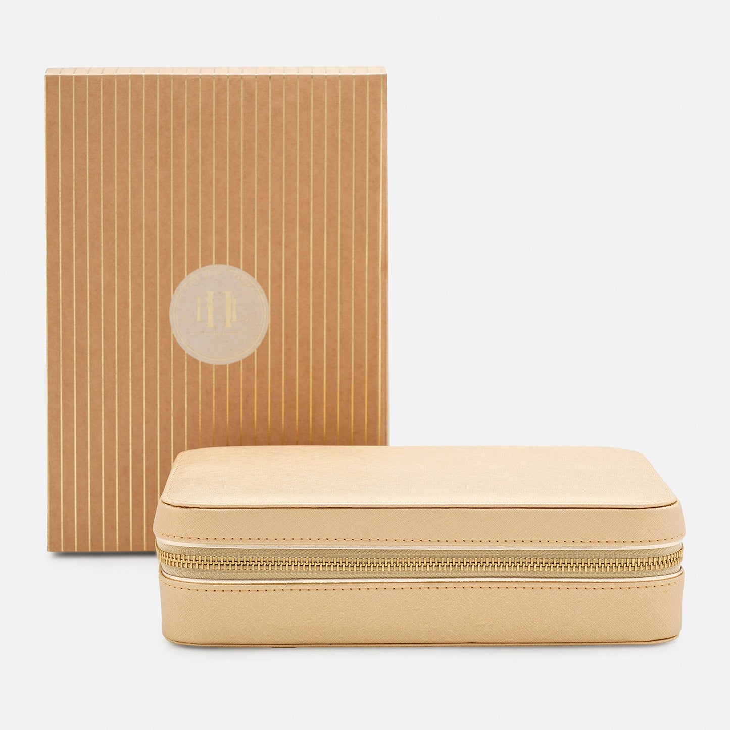 Gold Rectangle Faux Leather Travel Jewellery Box