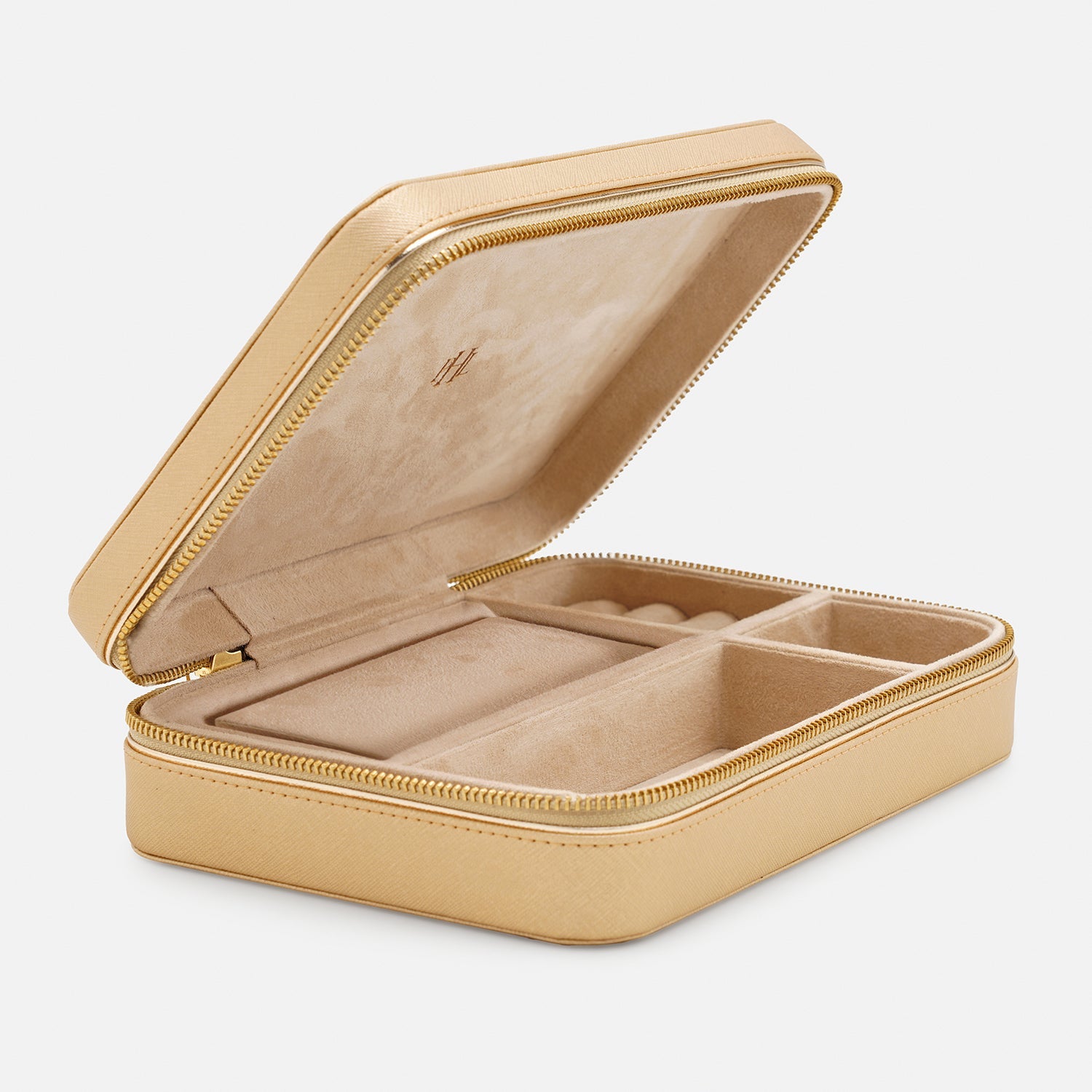 Gold Rectangle Faux Leather Travel Jewellery Box