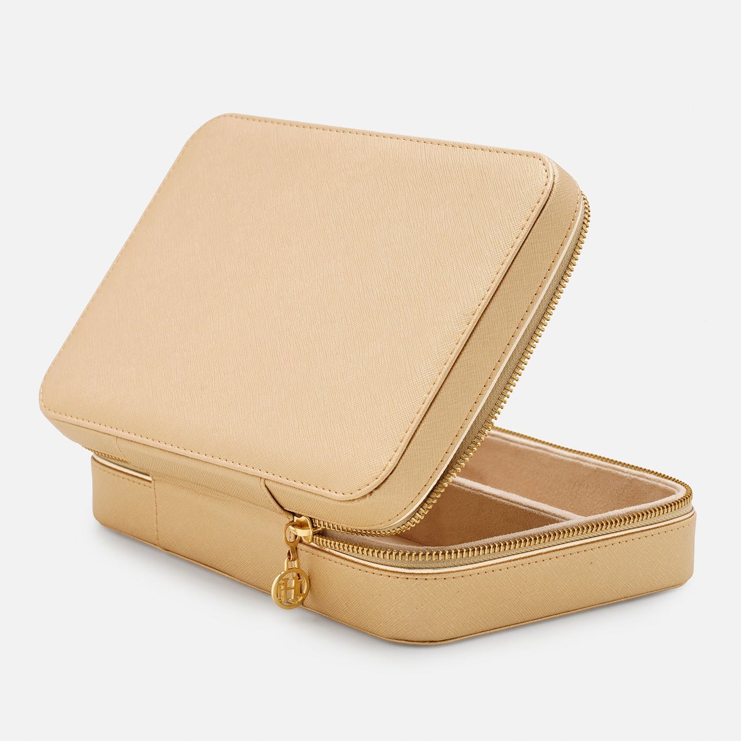 Gold Rectangle Faux Leather Travel Jewellery Box