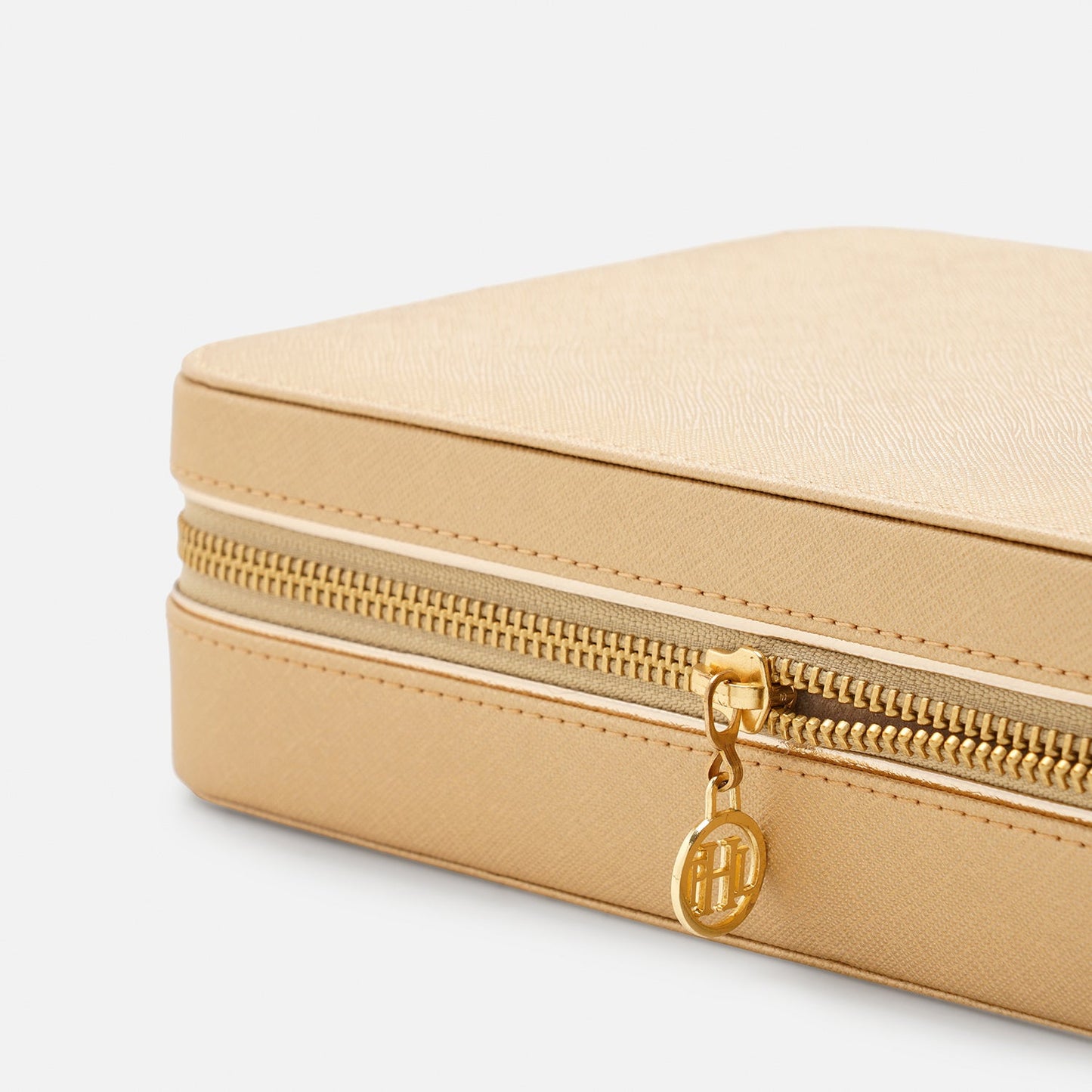 Gold Rectangle Faux Leather Travel Jewellery Box