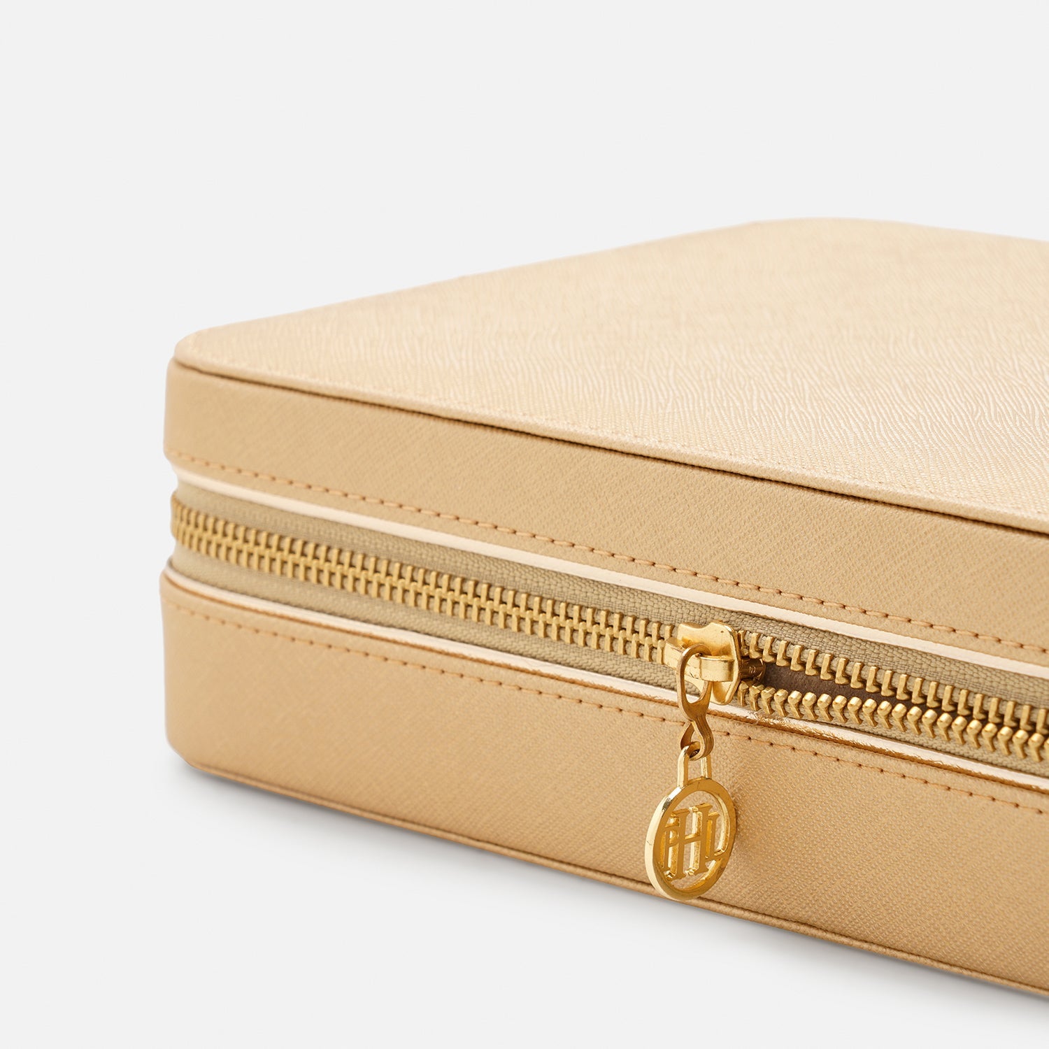 Gold Rectangle Faux Leather Travel Jewellery Box
