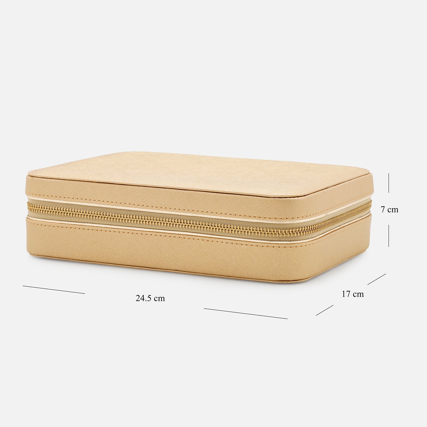 Gold Rectangle Faux Leather Travel Jewellery Box
