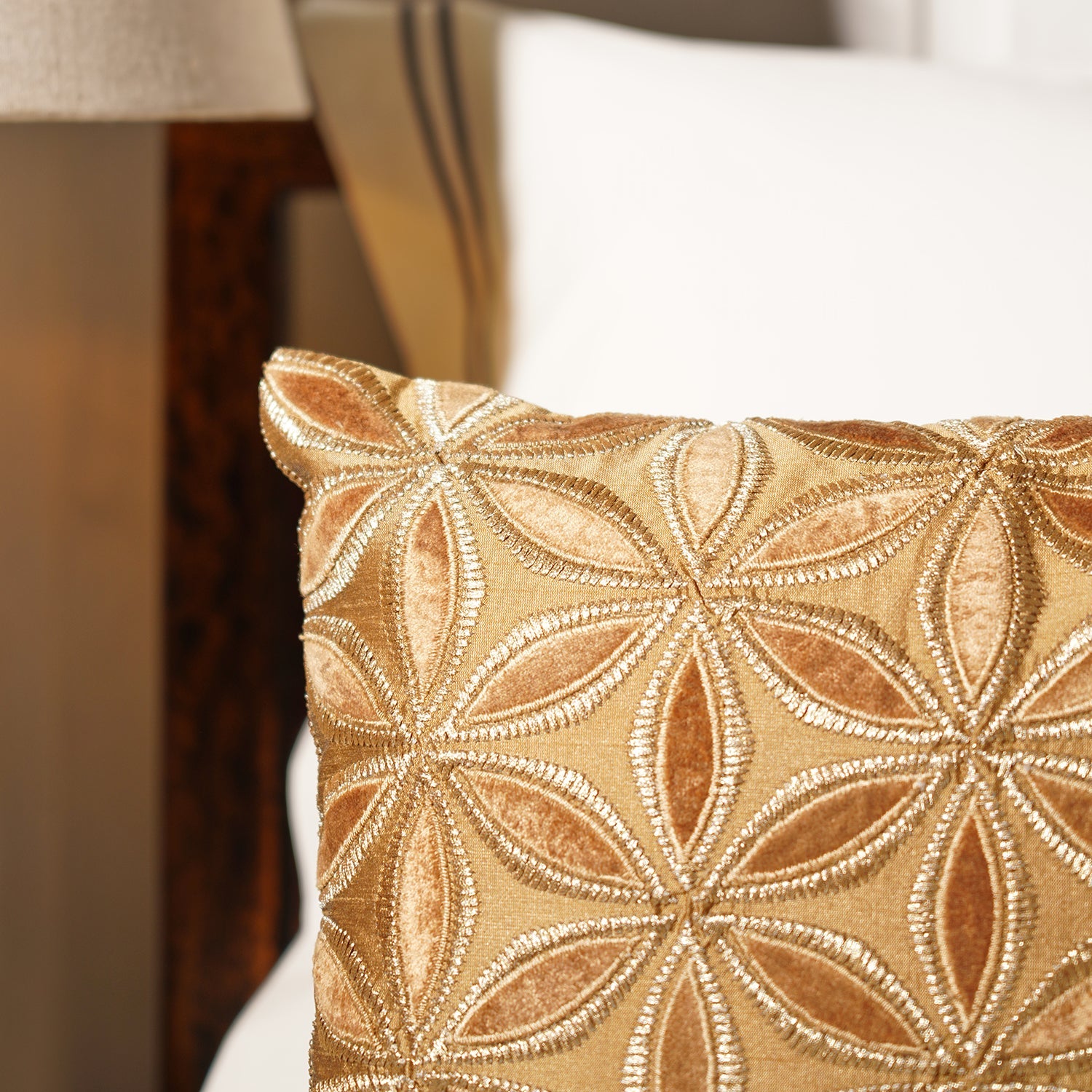Gold Embroidered Rectangle Cushion Cover