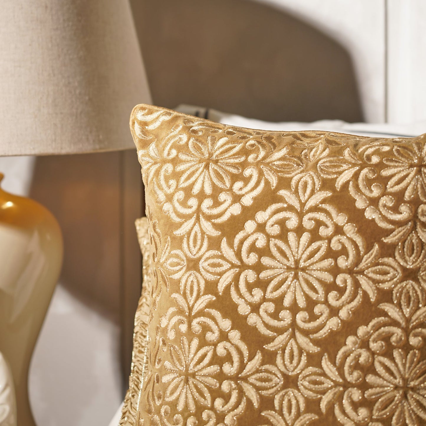 Gold Embroidered Cushion Cover