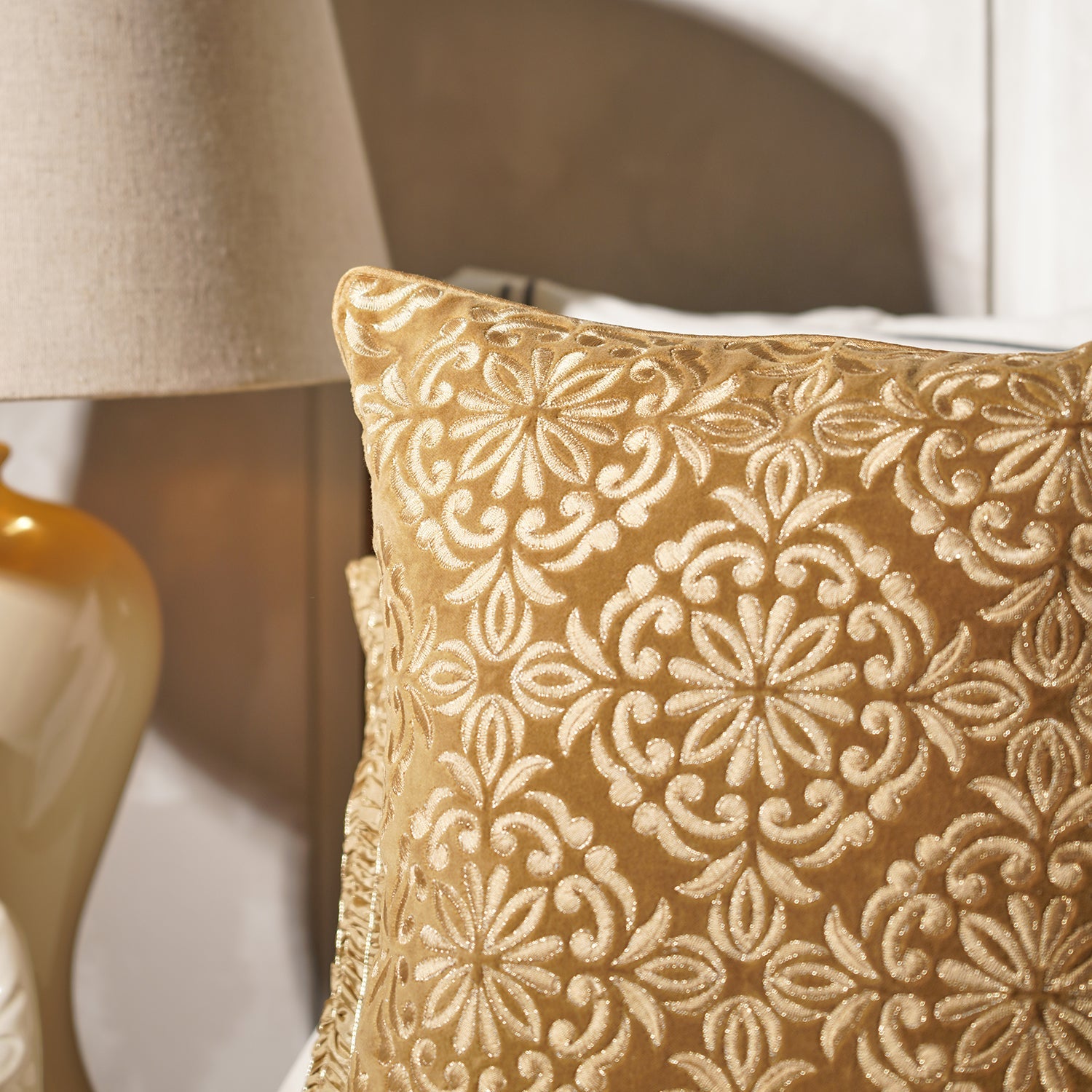 Gold Embroidered Cushion Cover