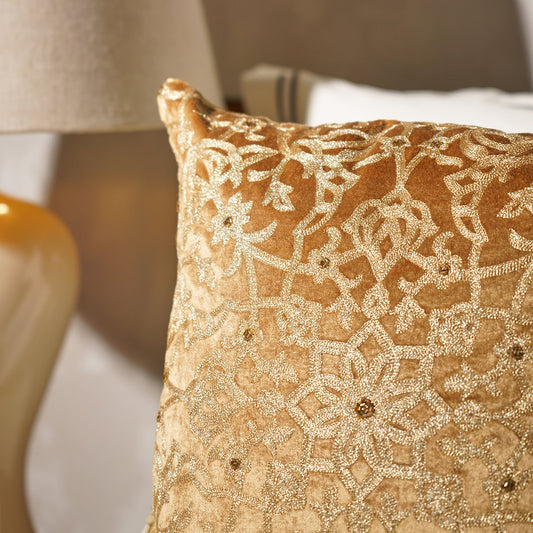 Gold Embroidered Motif Cushion Cover