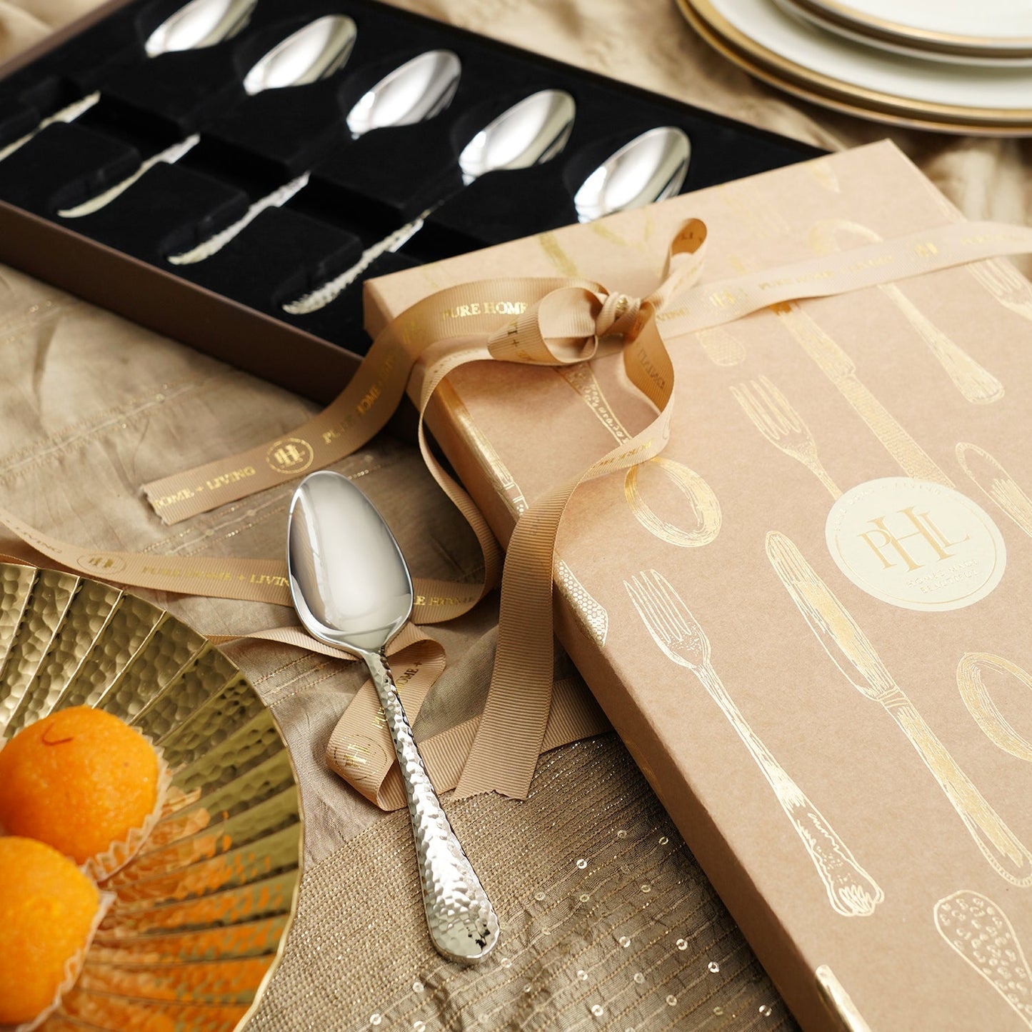 Set of 6 Silver Stainless Steel Dessert Spoons
