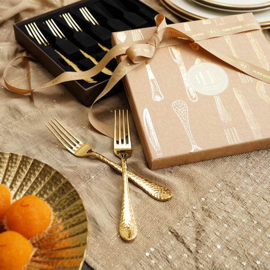 Set of 6 Gold Stainless Steel Dessert Forks