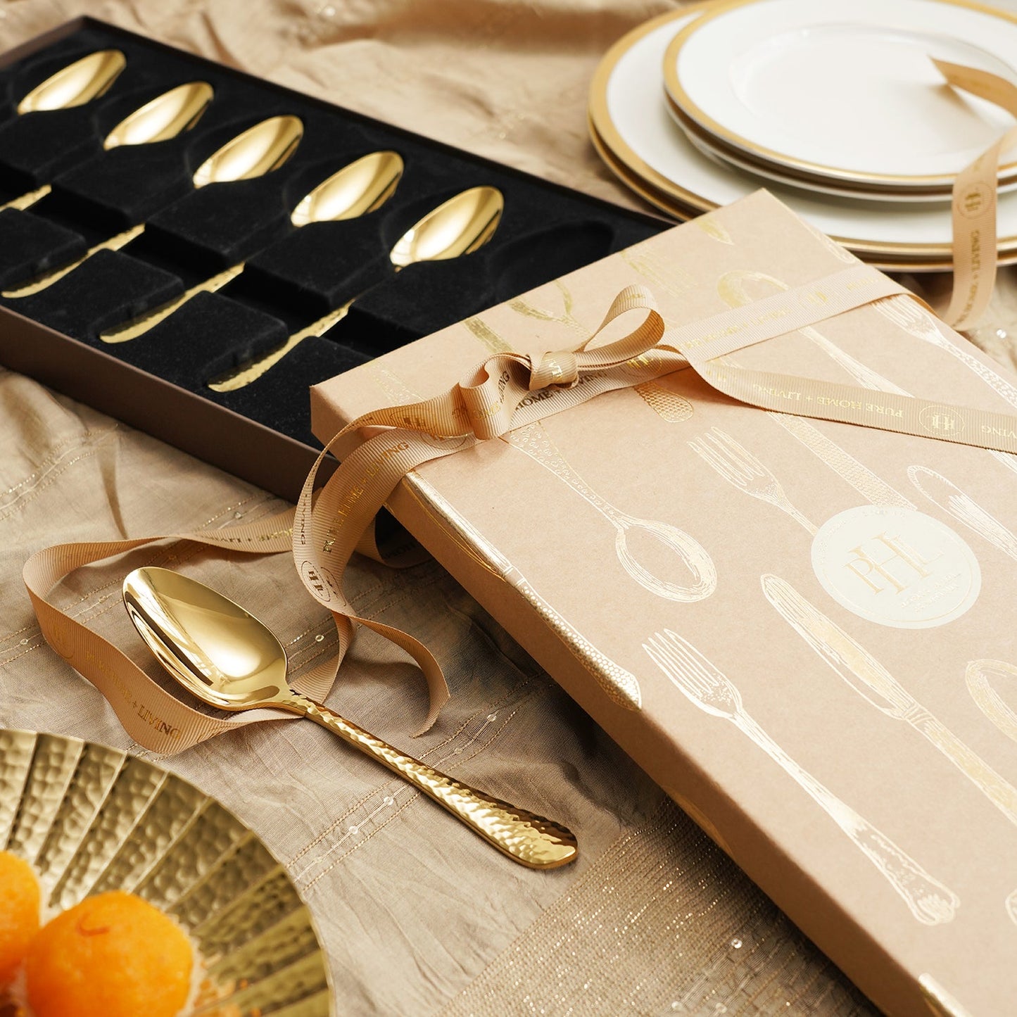 Set of 6 Gold Stainless Steel Dessert Spoons