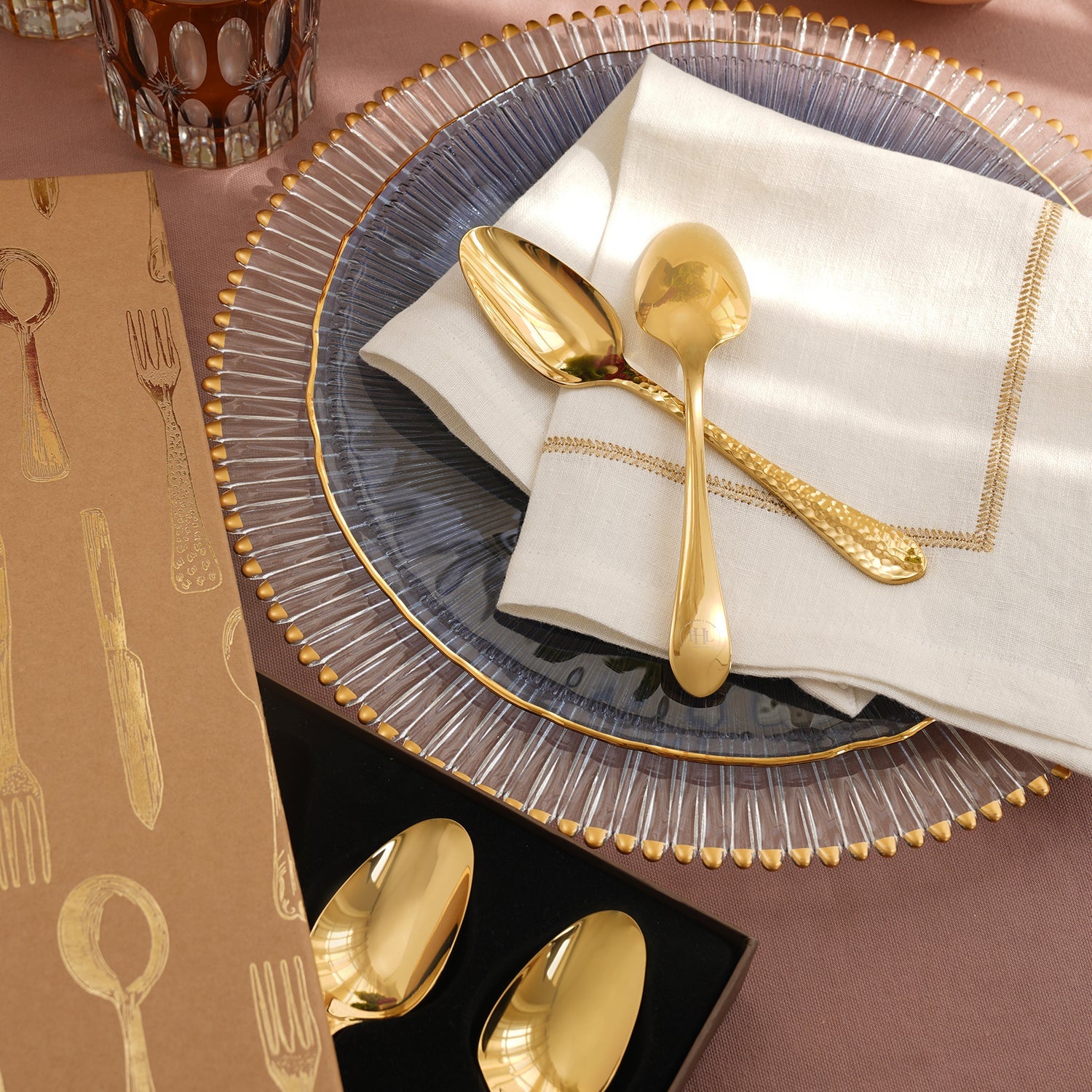 Set of 6 Gold Stainless Steel Dessert Spoons