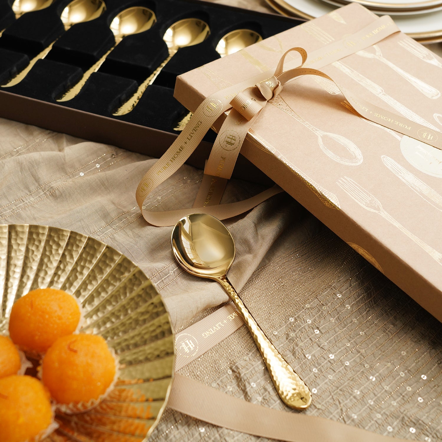 Set of 6 Gold Stainless Steel Soup Spoons