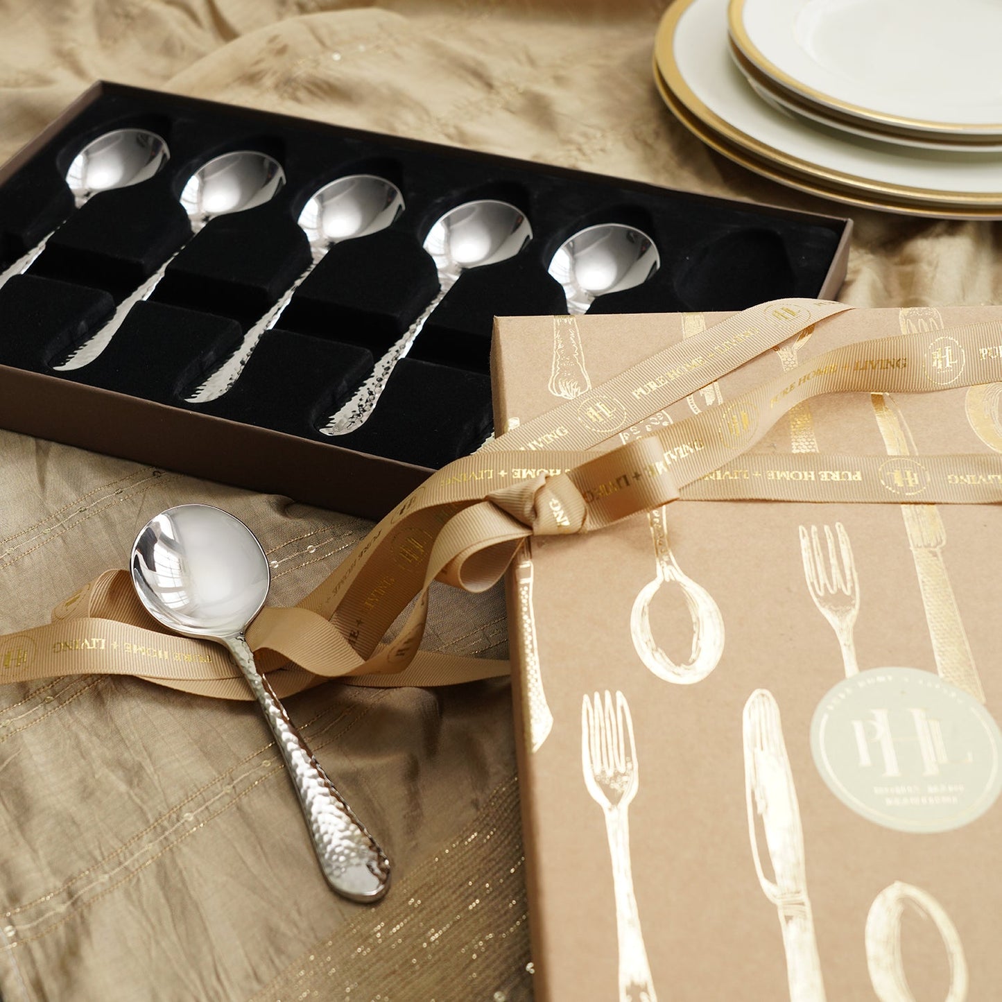 Set of 6 Silver Stainless Steel Soup Spoons