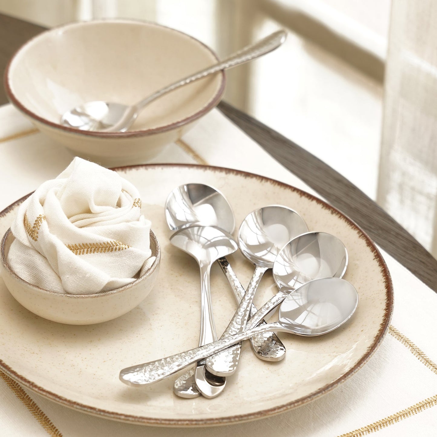 Set of 6 Silver Stainless Steel Soup Spoons