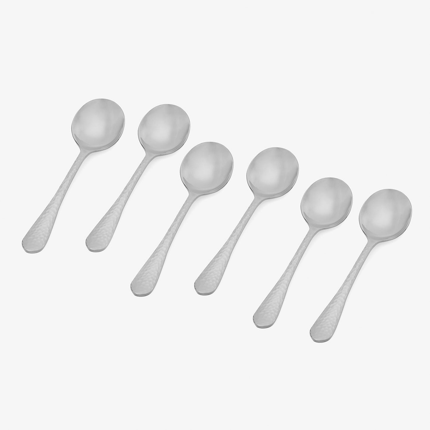 Set of 6 Silver Stainless Steel Soup Spoons