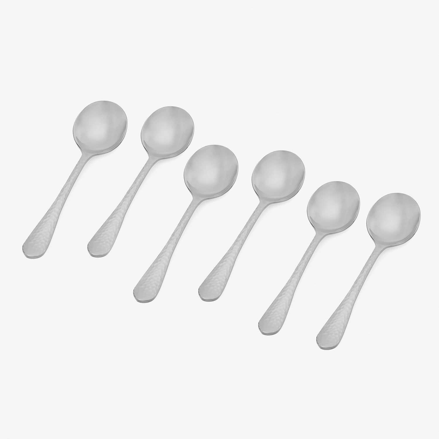 Set of 6 Silver Stainless Steel Soup Spoons