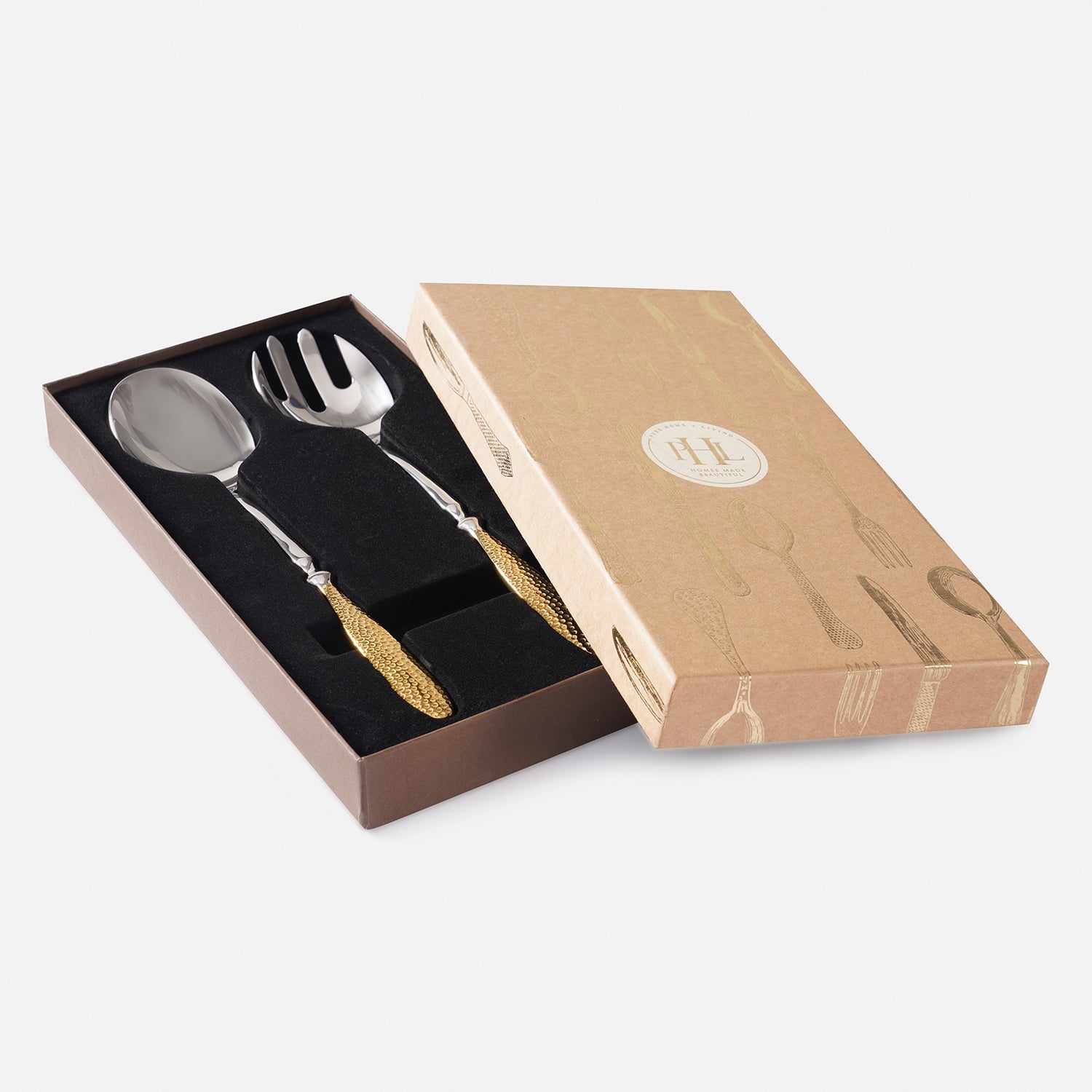 Set of 2 Silver and Gold Stainless Steel Fork and Spoon