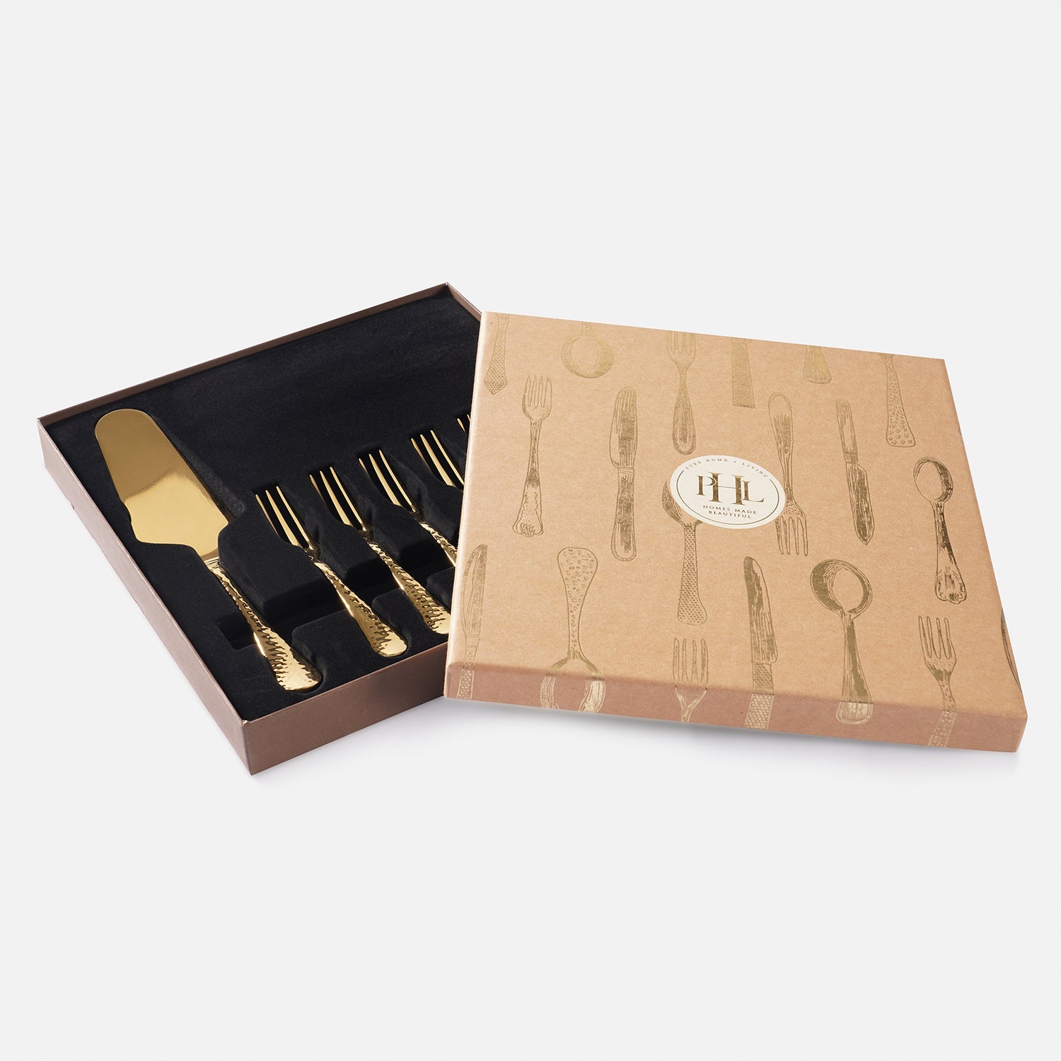 Set of 7 Gold Stainless Steel Pastry Server and Forks