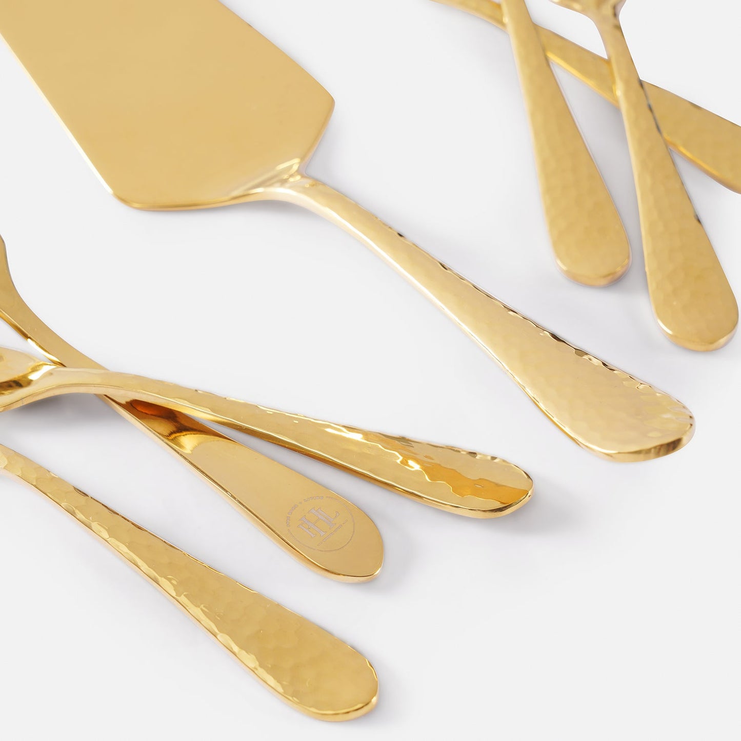 Set of 7 Gold Stainless Steel Pastry Server and Forks