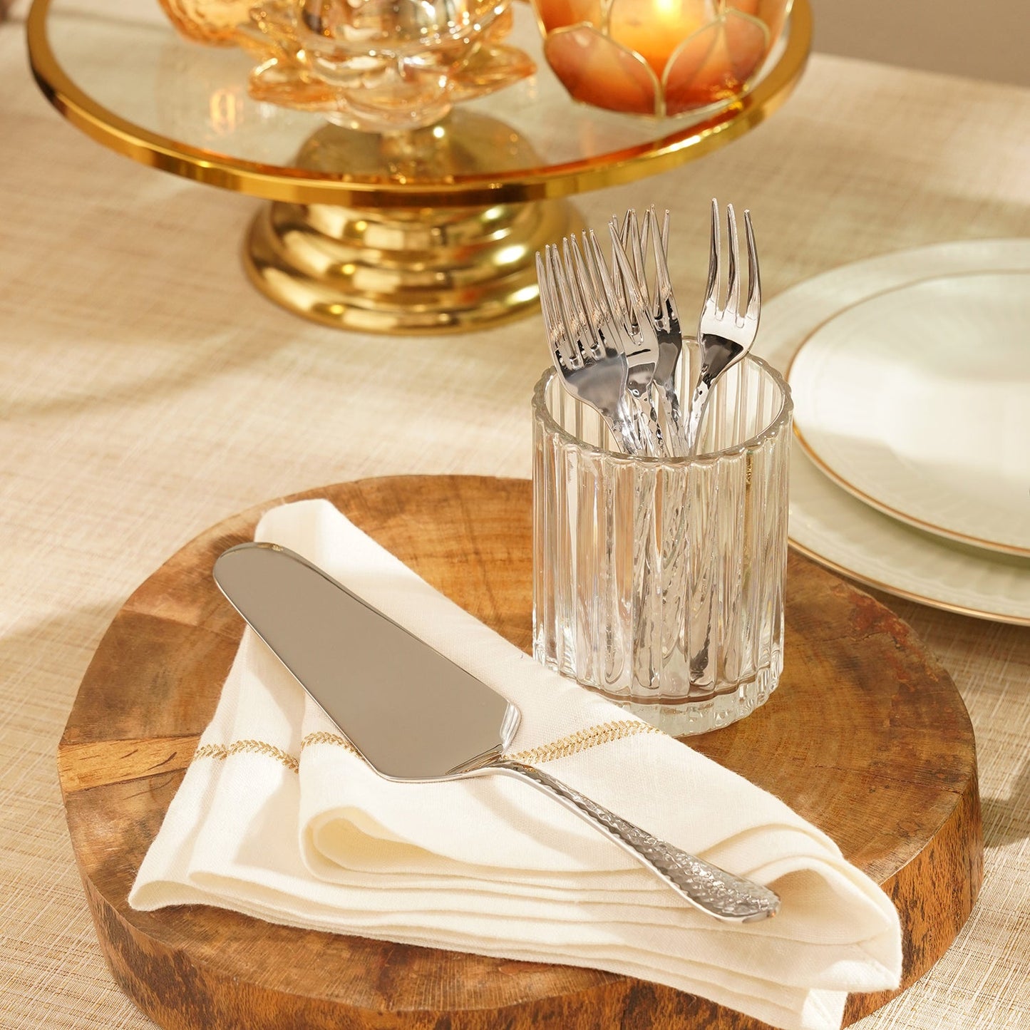 Set of 7 Silver Stainless Steel Pastry Server and Forks