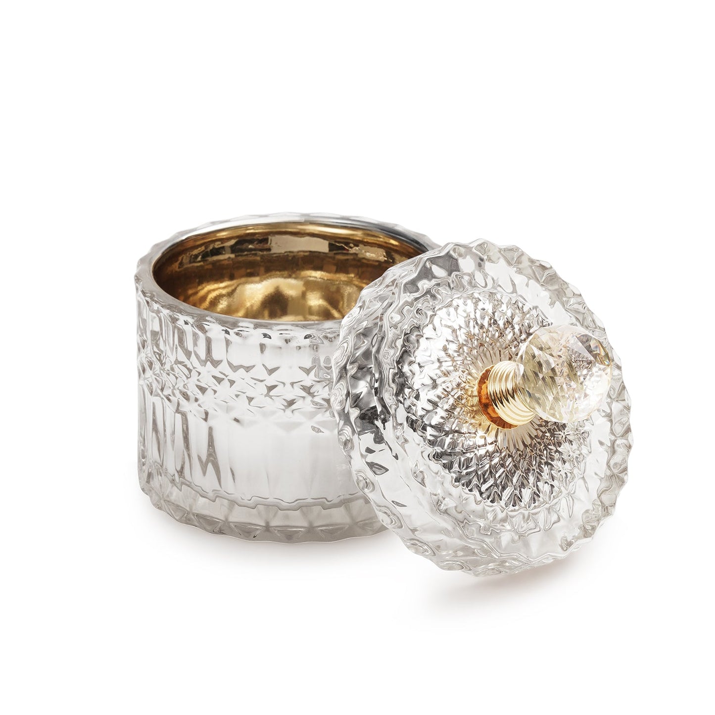 Silver Diamond Textured Glass Jar - Small