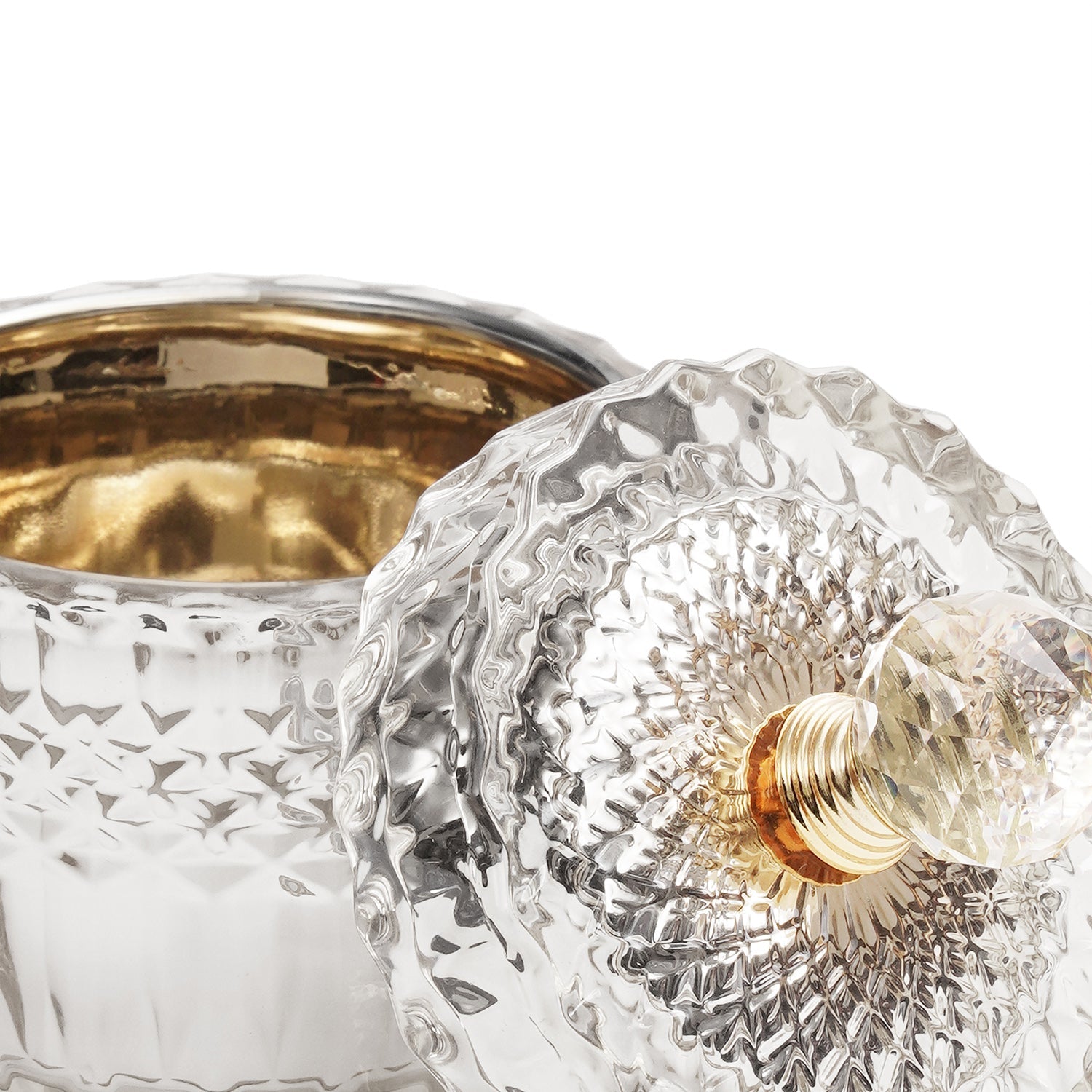 Silver Diamond Textured Glass Jar - Small