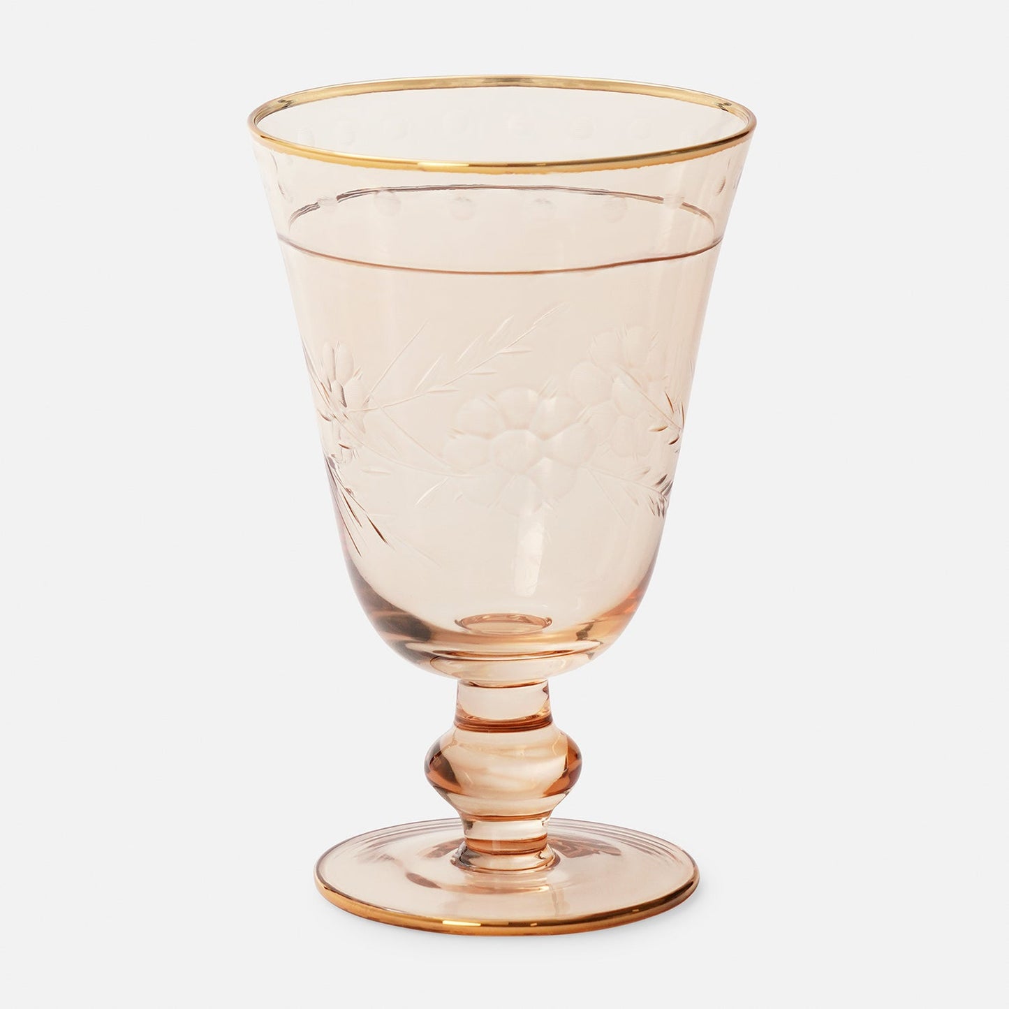 Set of 2 Gold Floral Etching Wine Glasses