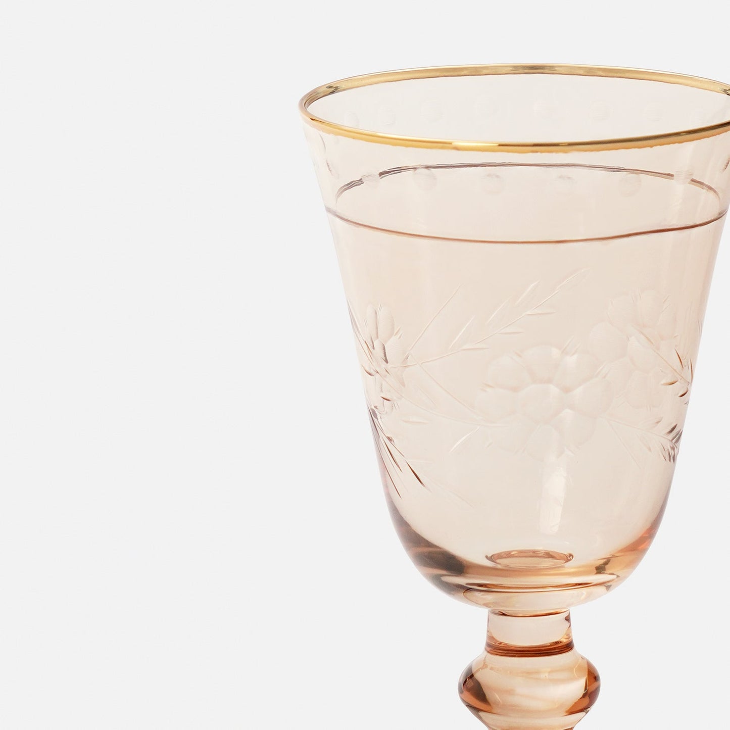 Set of 2 Gold Floral Etching Wine Glasses