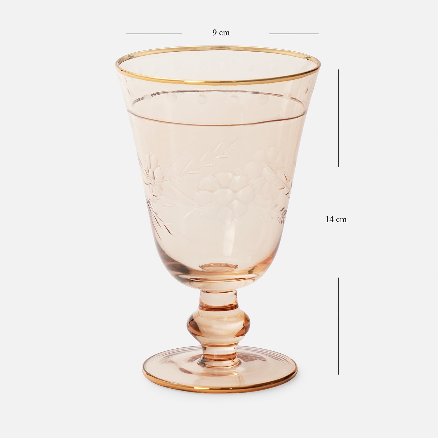 Set of 2 Gold Floral Etching Wine Glasses