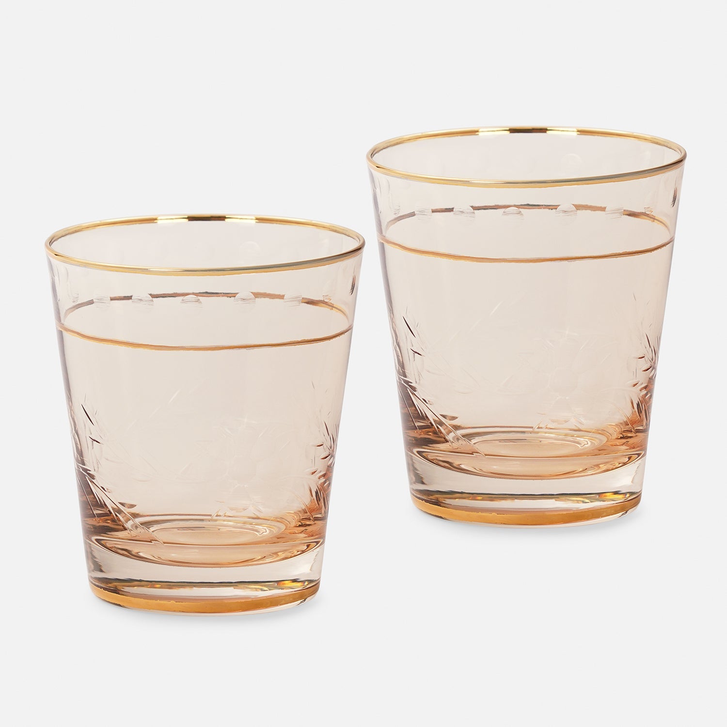 Set of 2 Gold Floral Etching Drinking Glasses