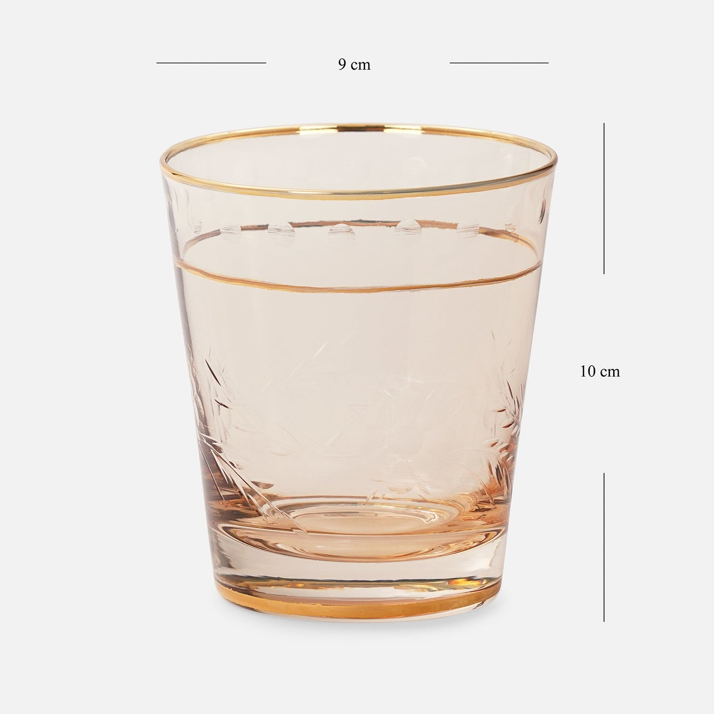 Set of 2 Gold Floral Etching Drinking Glasses