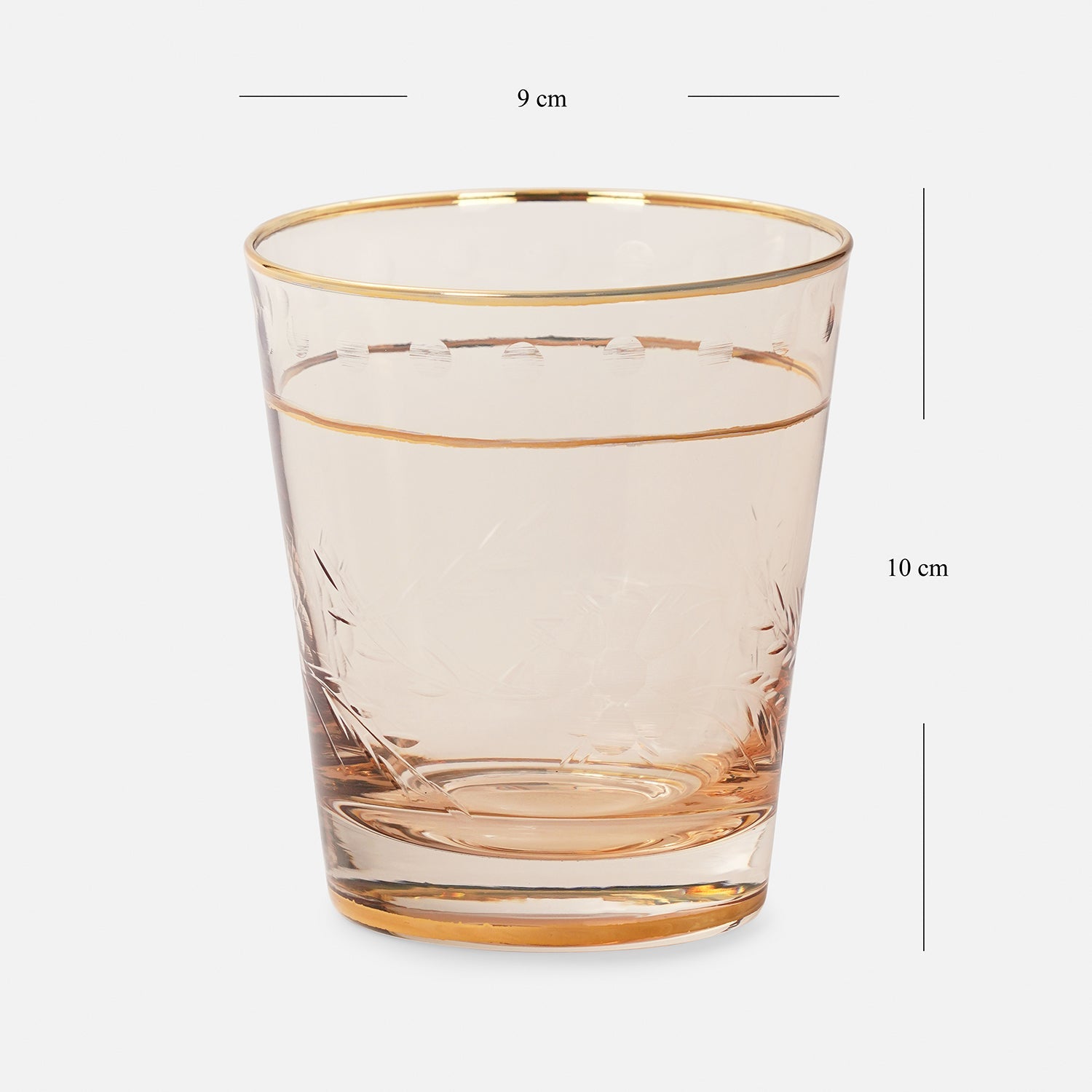 Set of 2 Gold Floral Etching Drinking Glasses