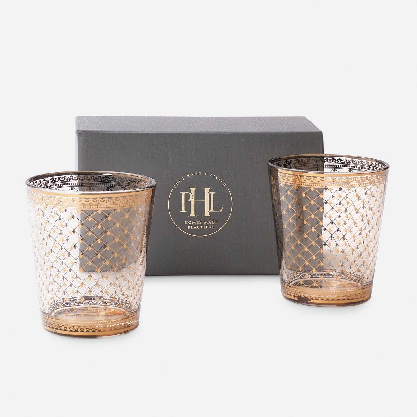 Set of 2 Clear Criss Cross Printed Drinking Glasses