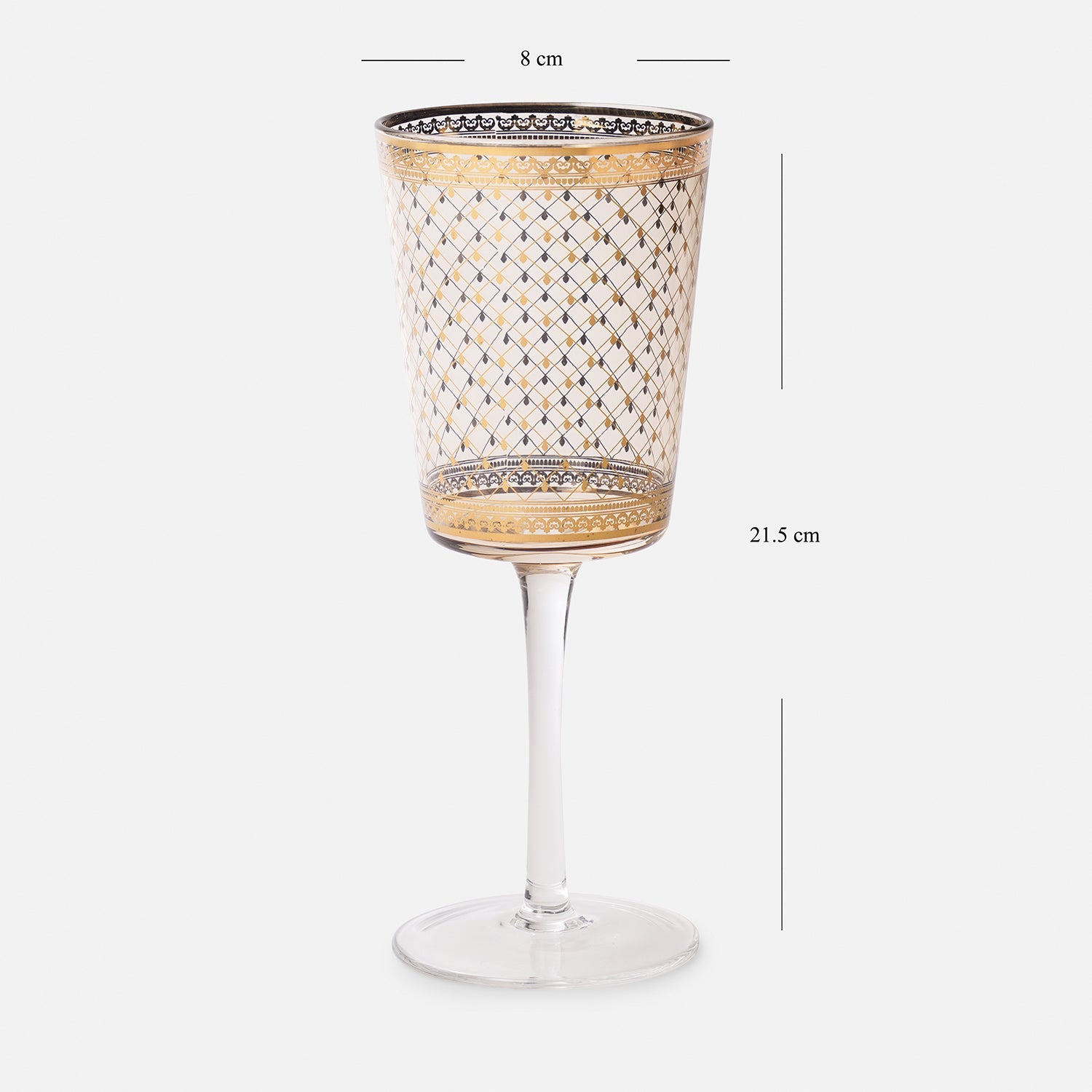 Set of 2 Clear Criss Cross Printed Wine Glasses