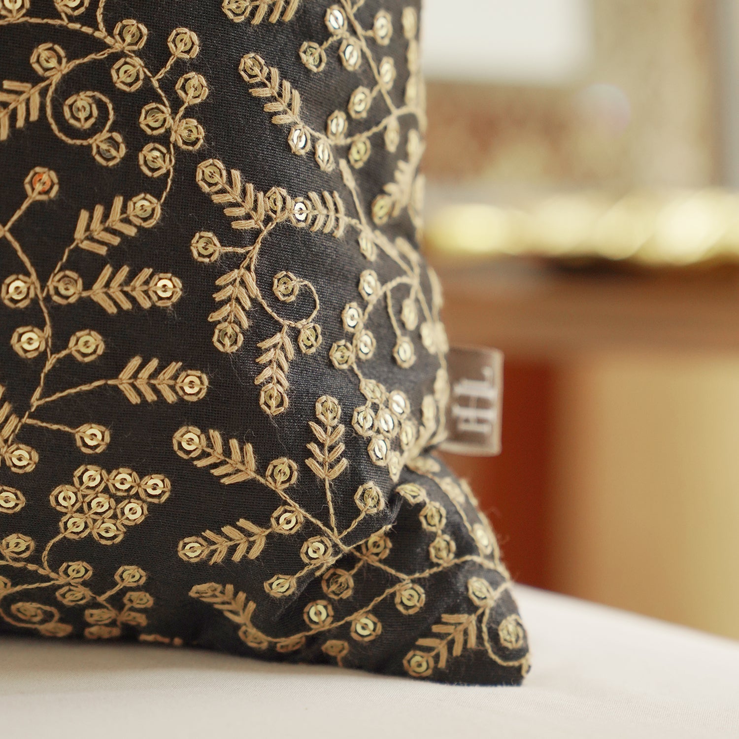 Black Embroidered Cushion Cover