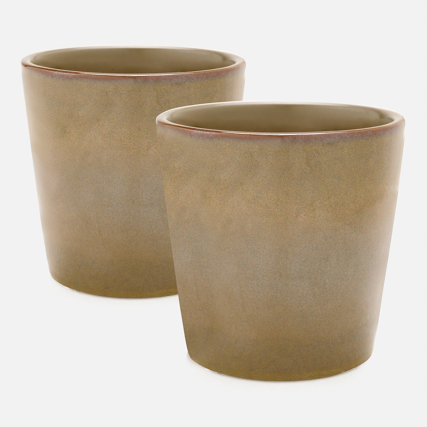 Set of 2 Beige Ceramic Pots - Large