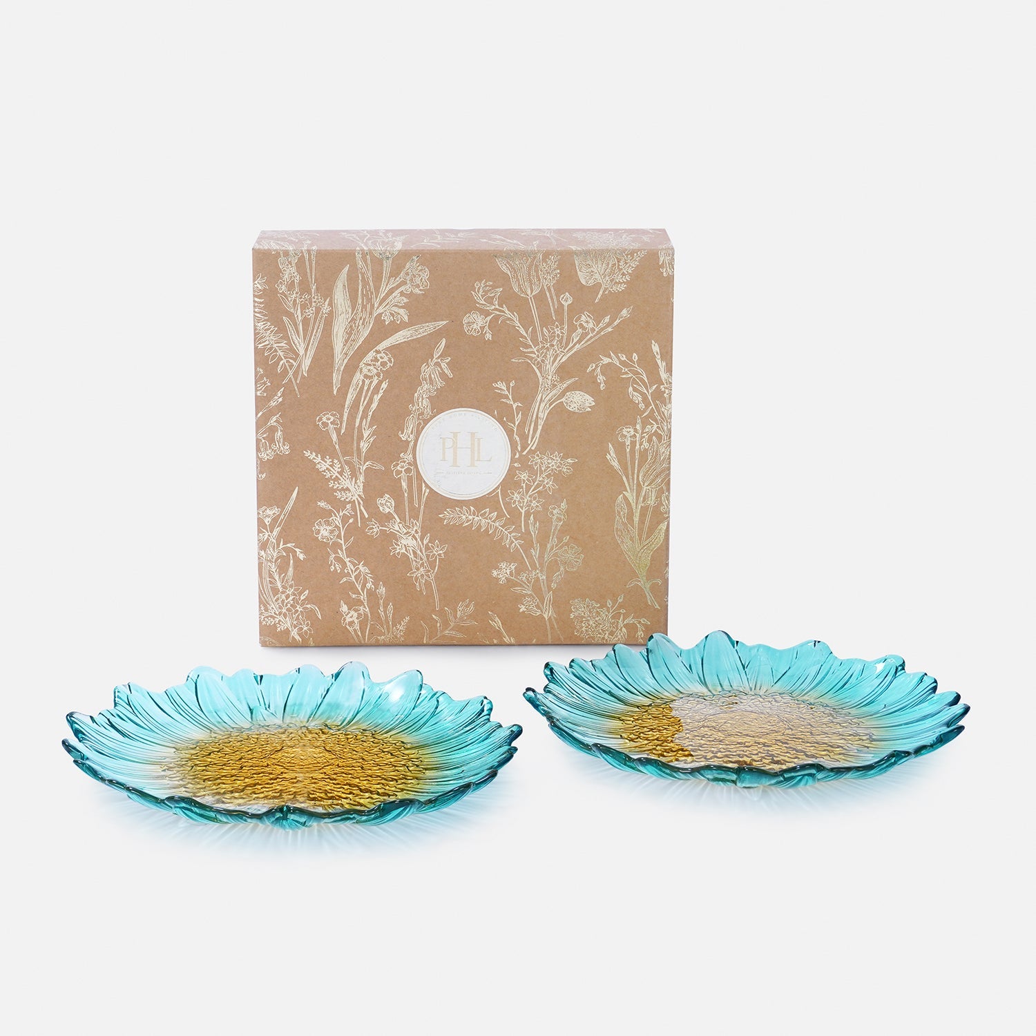 Set Of 2 Blue & Yellow Ombre Gerbera Shaped Desset Plates