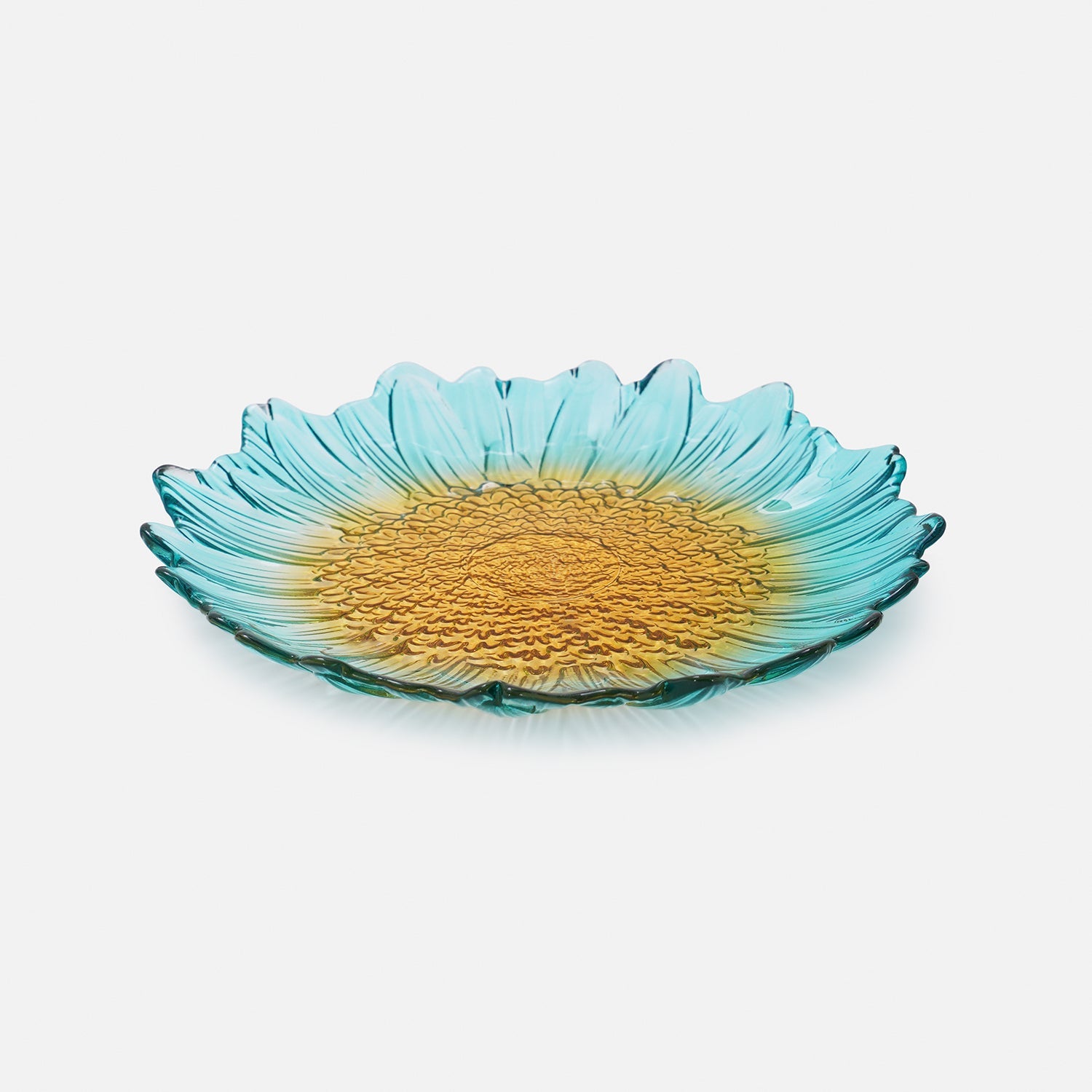 Set Of 2 Blue & Yellow Ombre Gerbera Shaped Desset Plates