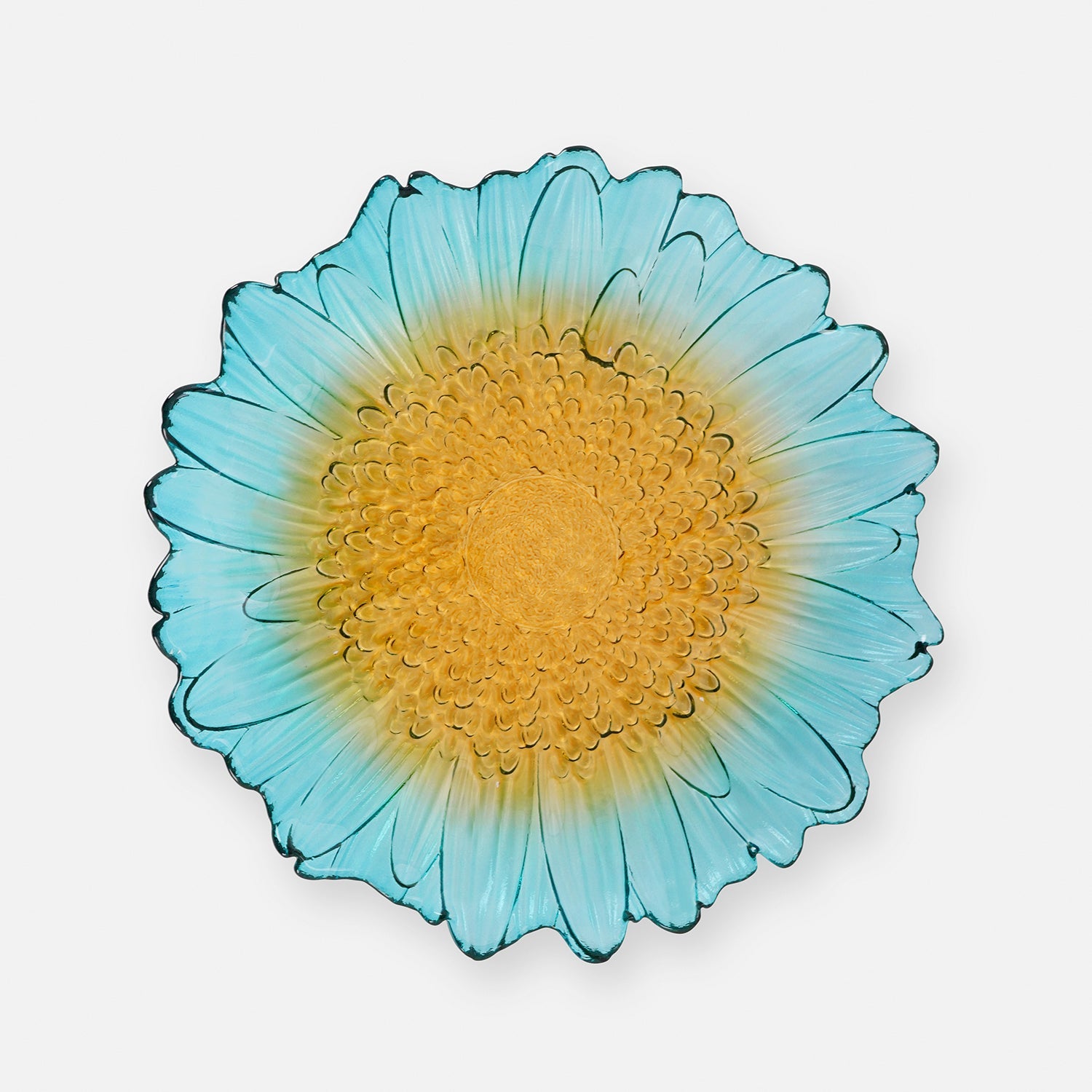 Set Of 2 Blue & Yellow Ombre Gerbera Shaped Desset Plates