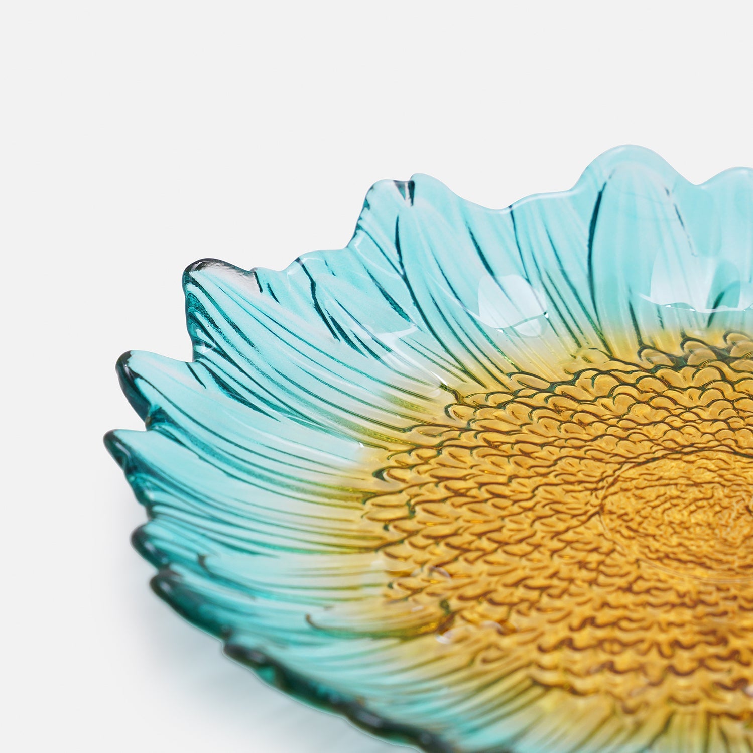 Set Of 2 Blue & Yellow Ombre Gerbera Shaped Desset Plates