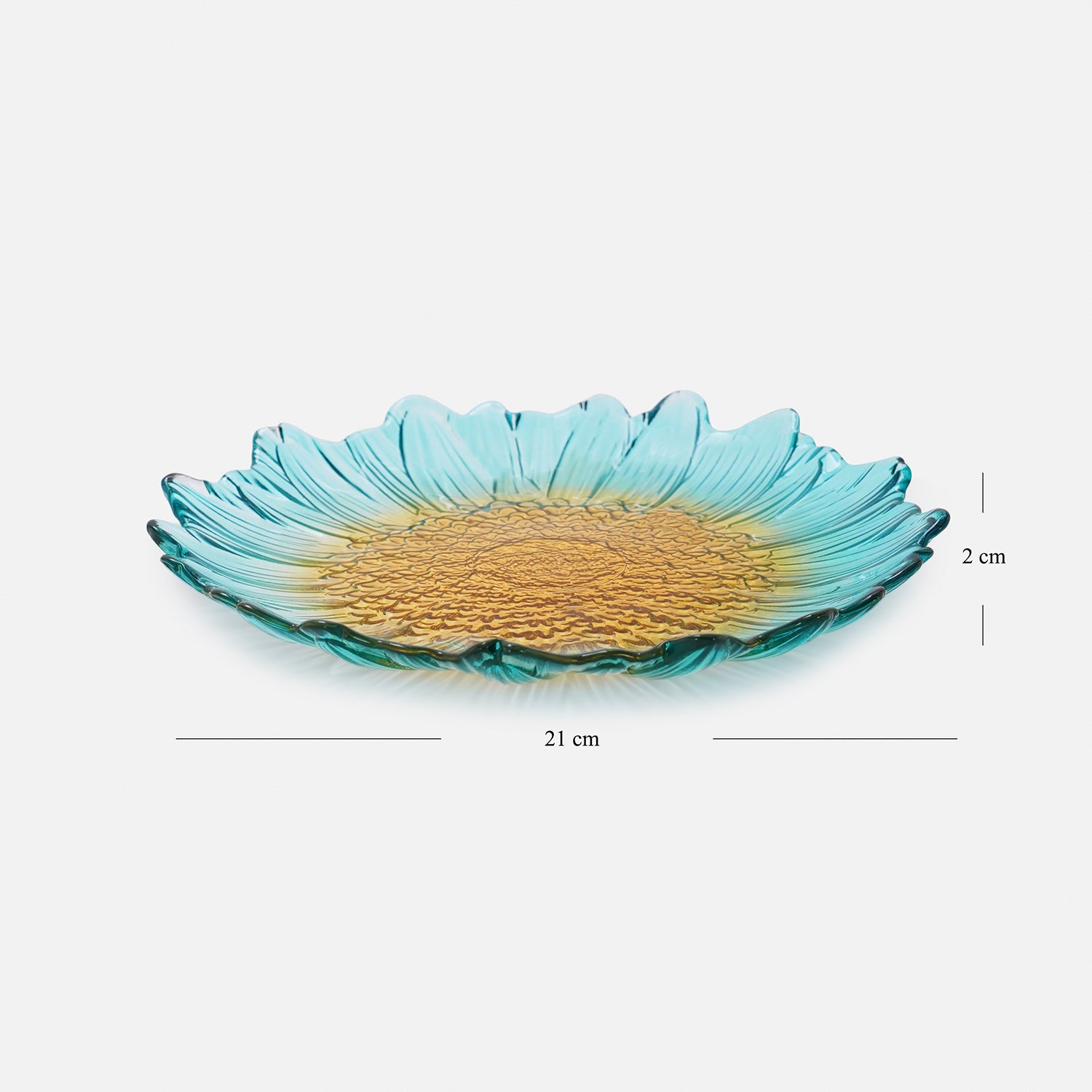 Set Of 2 Blue & Yellow Ombre Gerbera Shaped Desset Plates