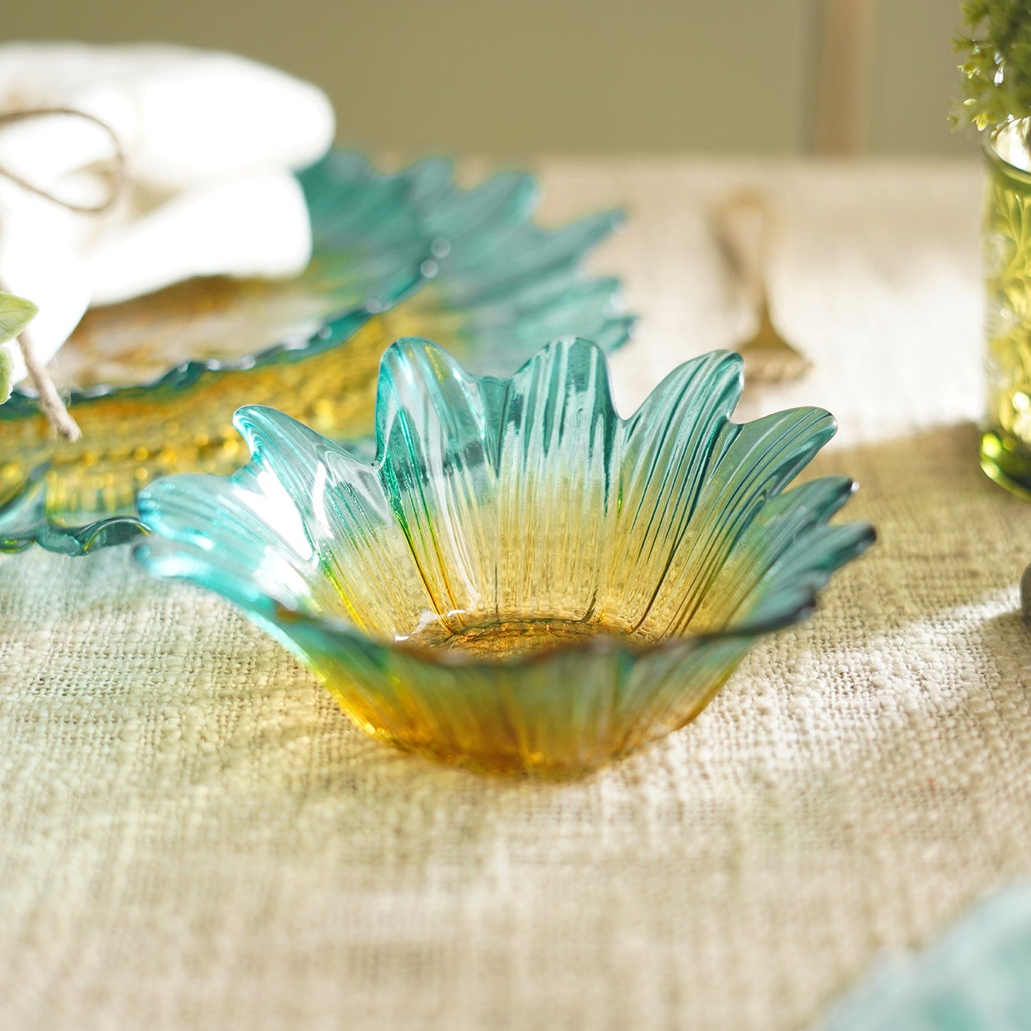 Set Of 2 Blue Ombre Gerbera Shaped Side Bowls - Small