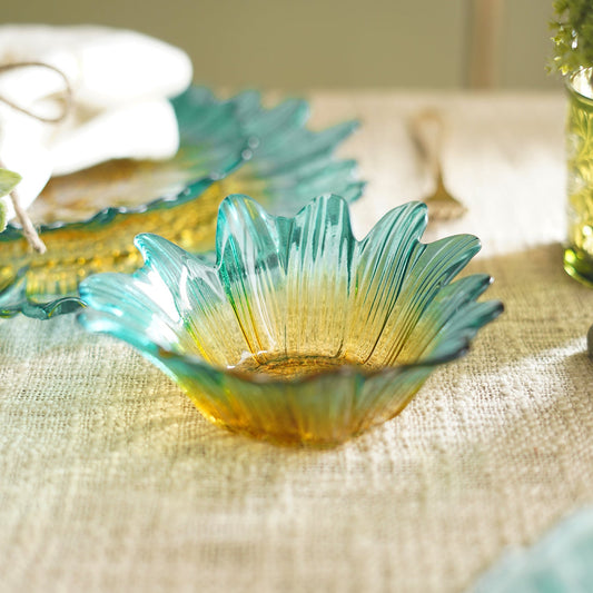 Set Of 2 Blue Ombre Gerbera Shaped Side Bowls - Small
