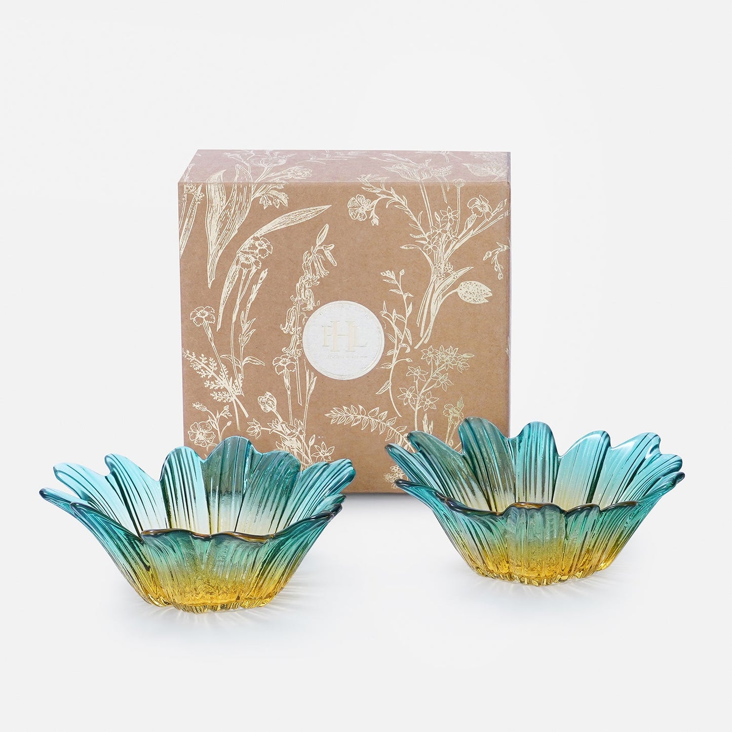 Set Of 2 Blue Ombre Gerbera Shaped Side Bowls - Small