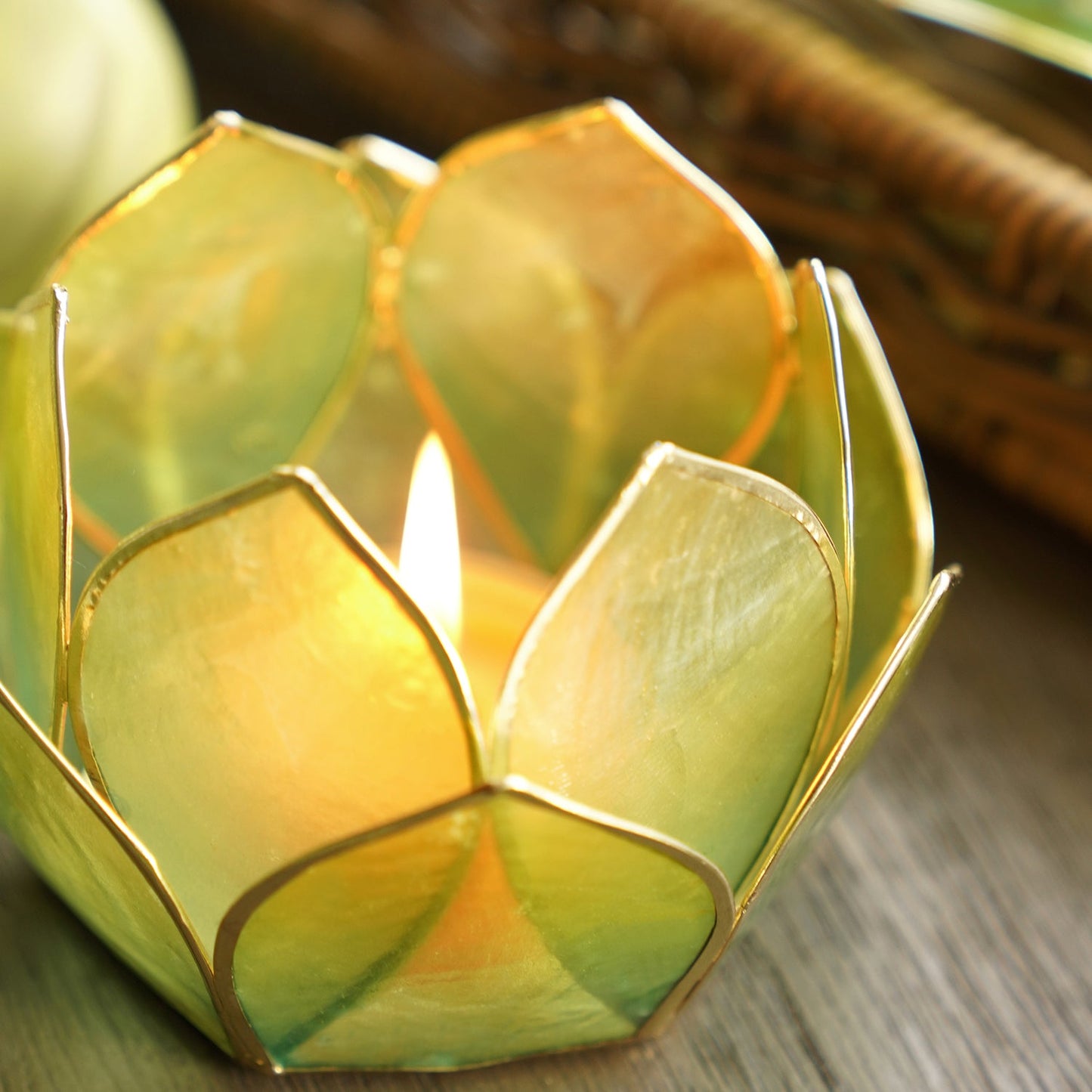 Blue & Green Ombre 12 Petals Capiz tealight Holder